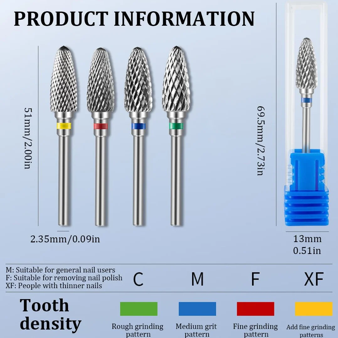 Punte per fresa per unghie 4 pezzi in acciaio al tungsteno 3/32" per cuticole e manicure