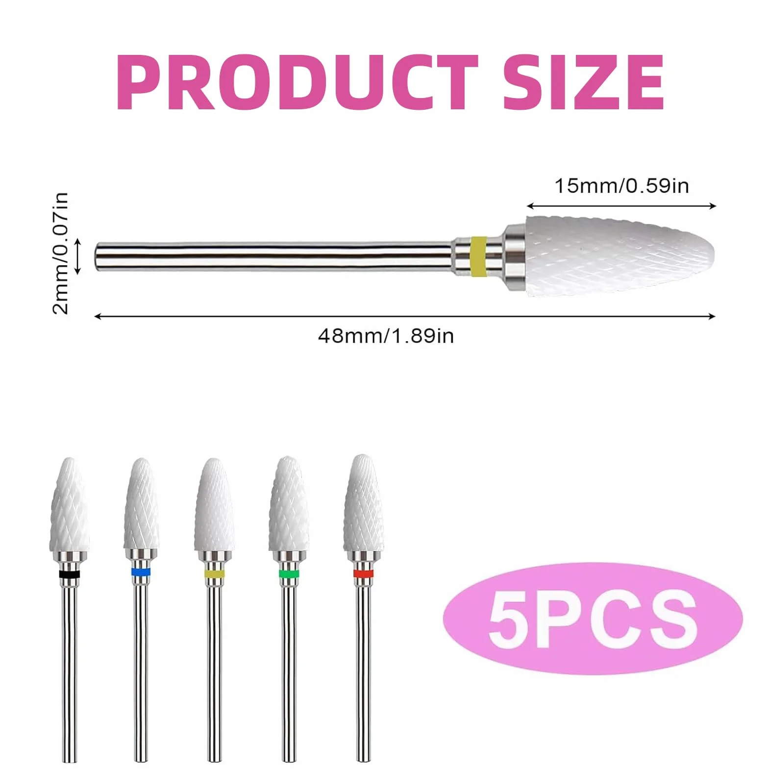 Punta per Trapano in Ceramica per Unghie 5 Pezzi Rimozione Cuticole Gel Acrilico Manicure Pedicure
