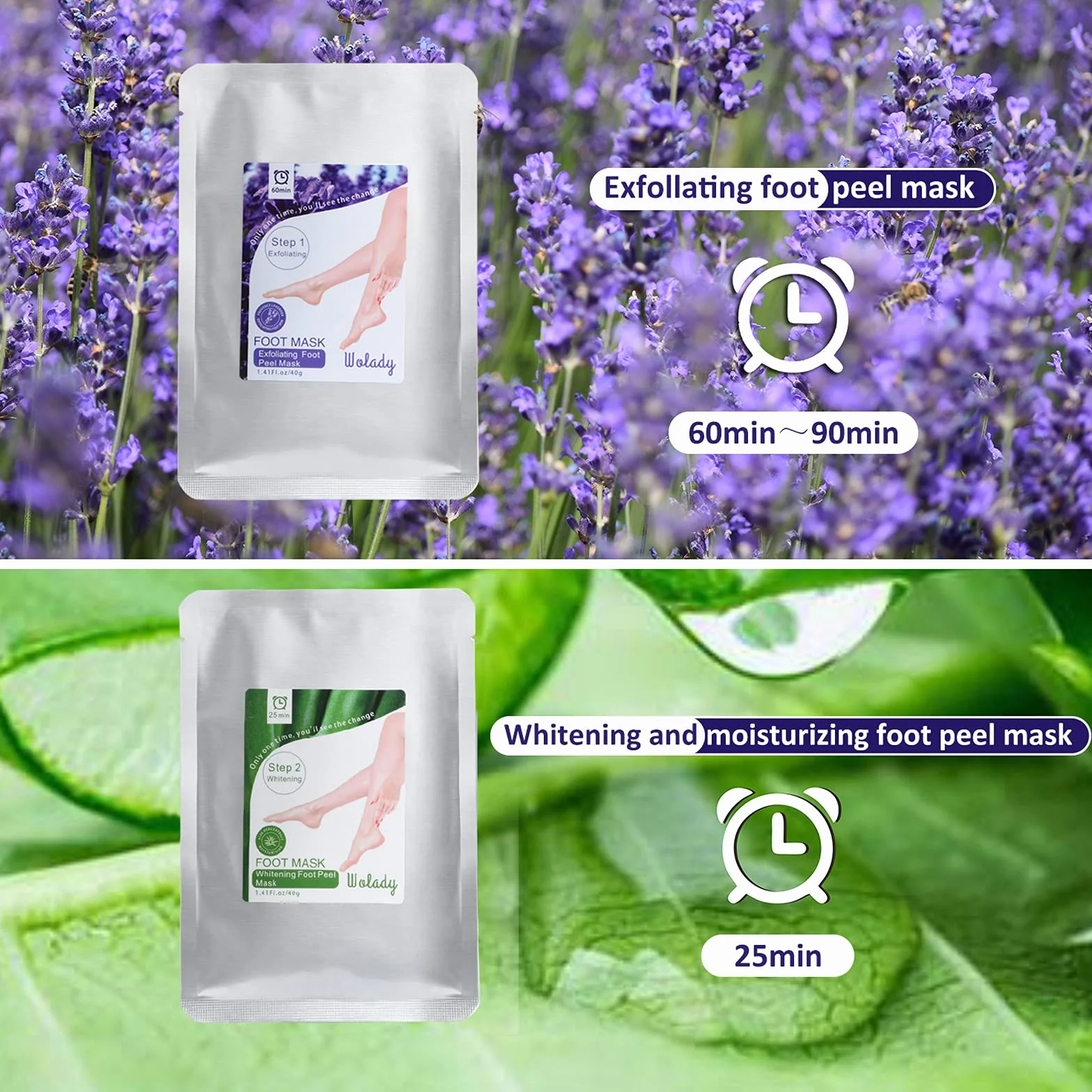 Maschera Piedi Esfoliante,Peeling Piedi Forte,2 Paia 2 Funzioni,Sbiancante Naturale Non Irritante Rimozione Calli Pelle Morta,Odore, Rende Lisci +Bianchi