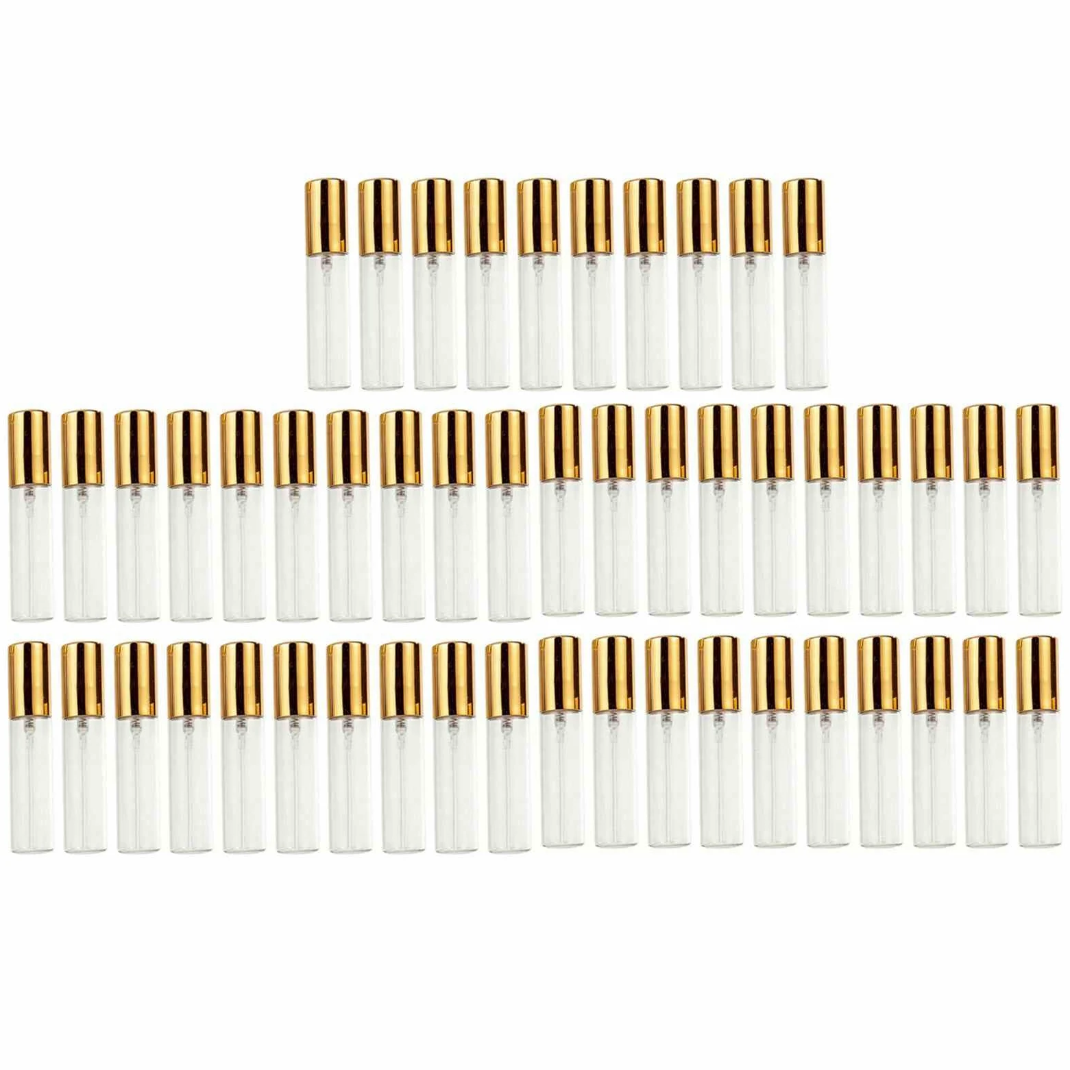 Flaconi spray portatili per profumi, in vetro, da 10 ml, per viaggi, 50 pezzi, erogatori di nebbia fine, mini formato per profumi, oli essenziali, in uscita (oro)