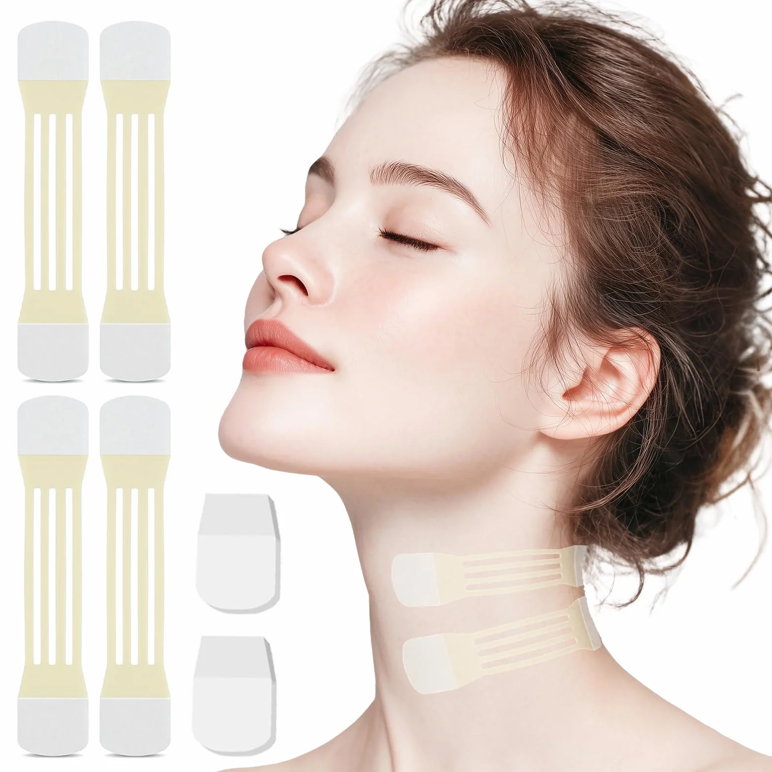 Set da 24 Cerotti Antirughe per il Collo – Nastro Lifting Invisibile Riutilizzabile – 20 Cerotti + 4 Fasce Elastiche – Effetto Lifting V-Shape Immediato contro le Rughe del Collo