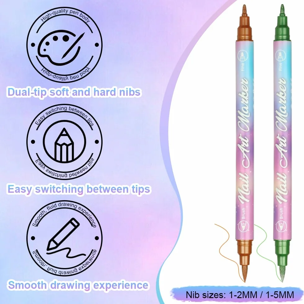 AOOWU Penne per Nail Art, 10 Penne Smalto per Unghie Nail Art, Smalto in Penna per Pittura Decorazioni Unghie per Disegno, Penna per Fai Da te Graffiti Pen Manicure Strumenti Bellezza（Bicefalo）