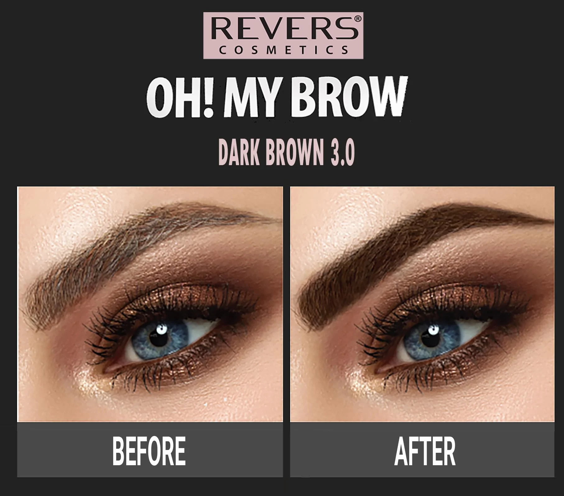 REVERS COSMETICS Tinta Sopracciglia con Olio di Argan e Olio di RIcino (Omega 6, Carotene, Vitamins A, E, F,) Risultato Naturale, Dura Fino a 4 Settimane, 15+ Applicazioni (Castano Scuro)