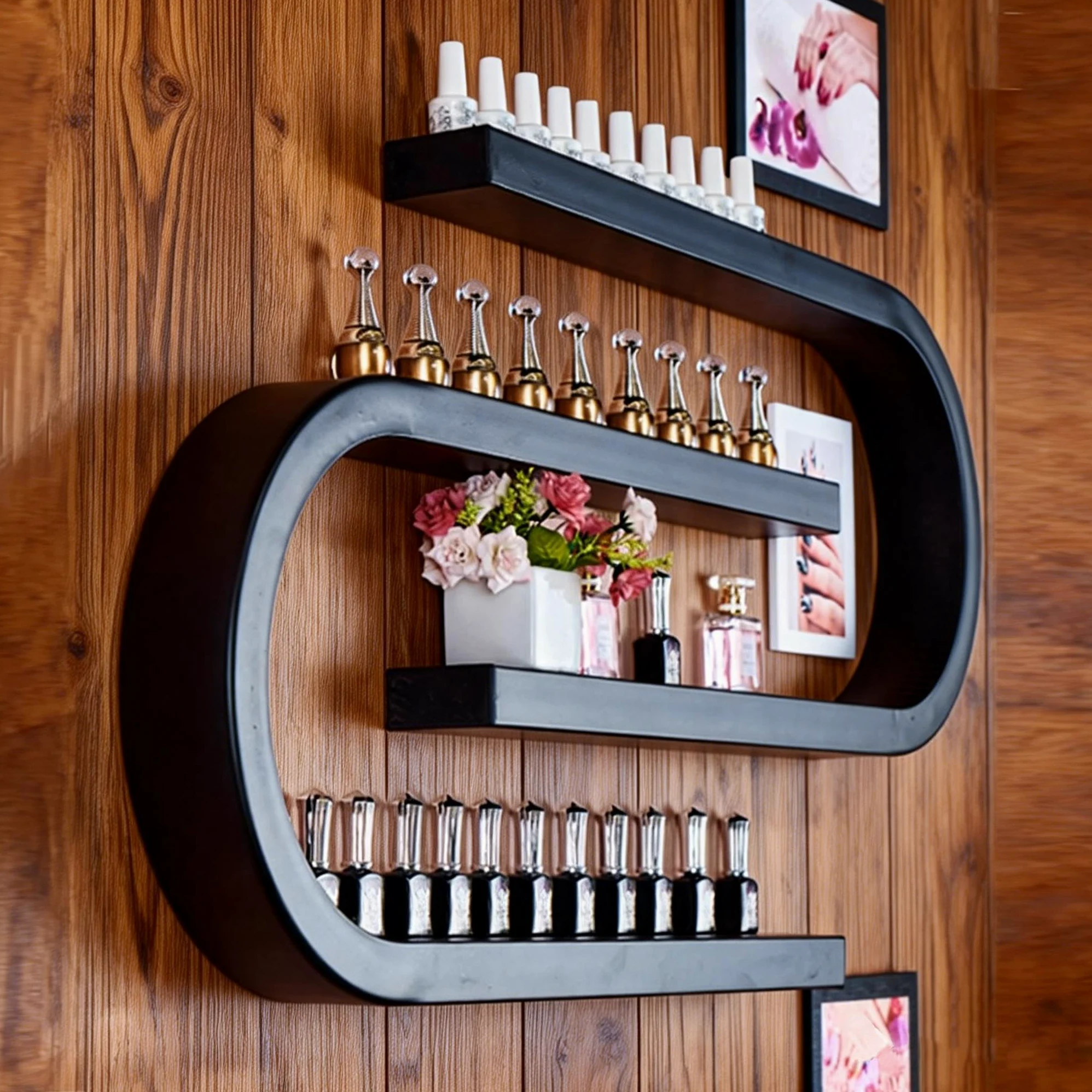 Organizzatore per Smalti da Parete, Mensole Sospese in Metallo A Forma di U, Scaffali Multifunzionali per L'Esposizione di Smalti, Ideali per La Casa, Il Salone di Bellezza O Il Negozio,Nero
