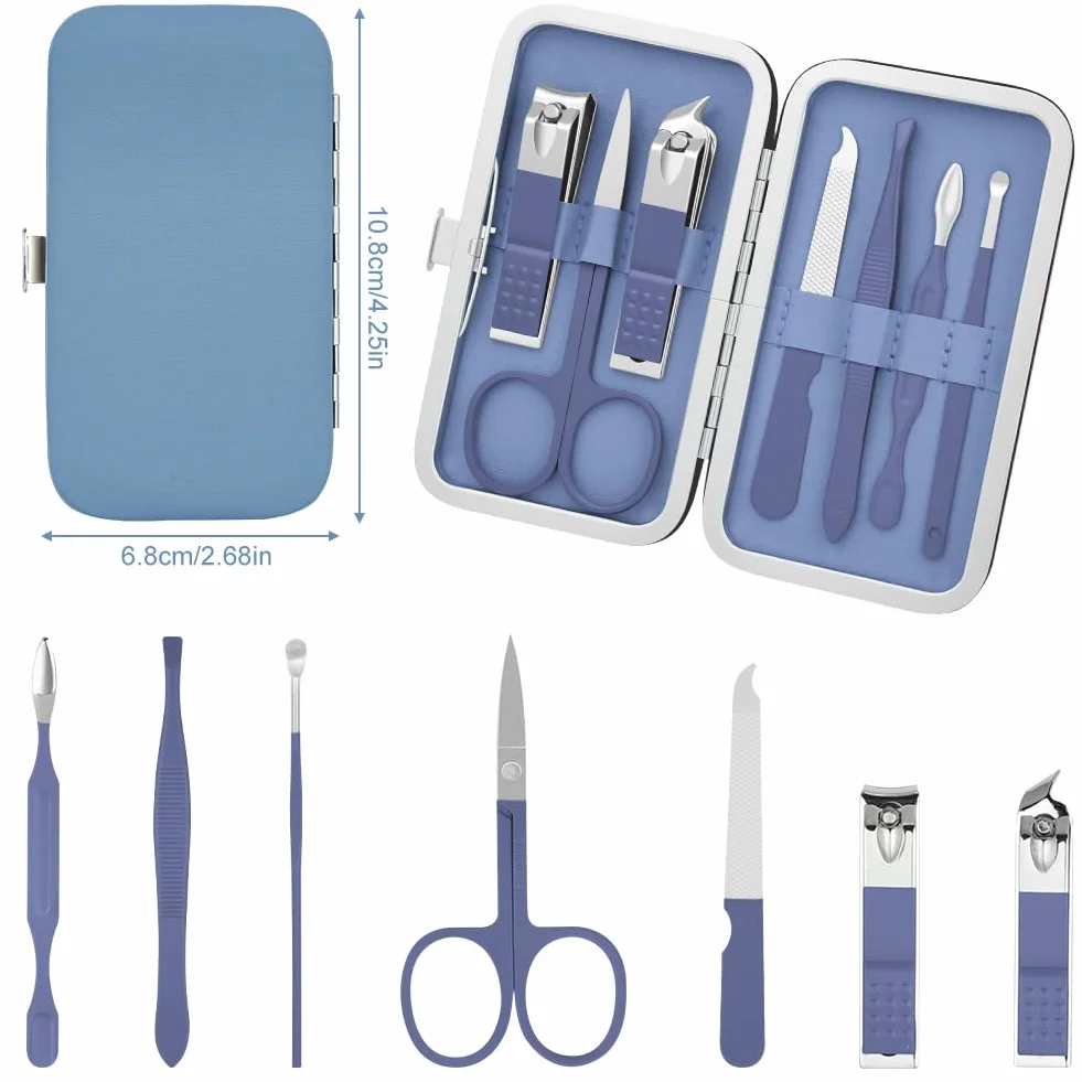 Set Manicure Professionale 7PC Tagliaunghie Kit Pedicure Manicure per Uomo Donna Unghie Grooming con Borsa Viaggio Blu