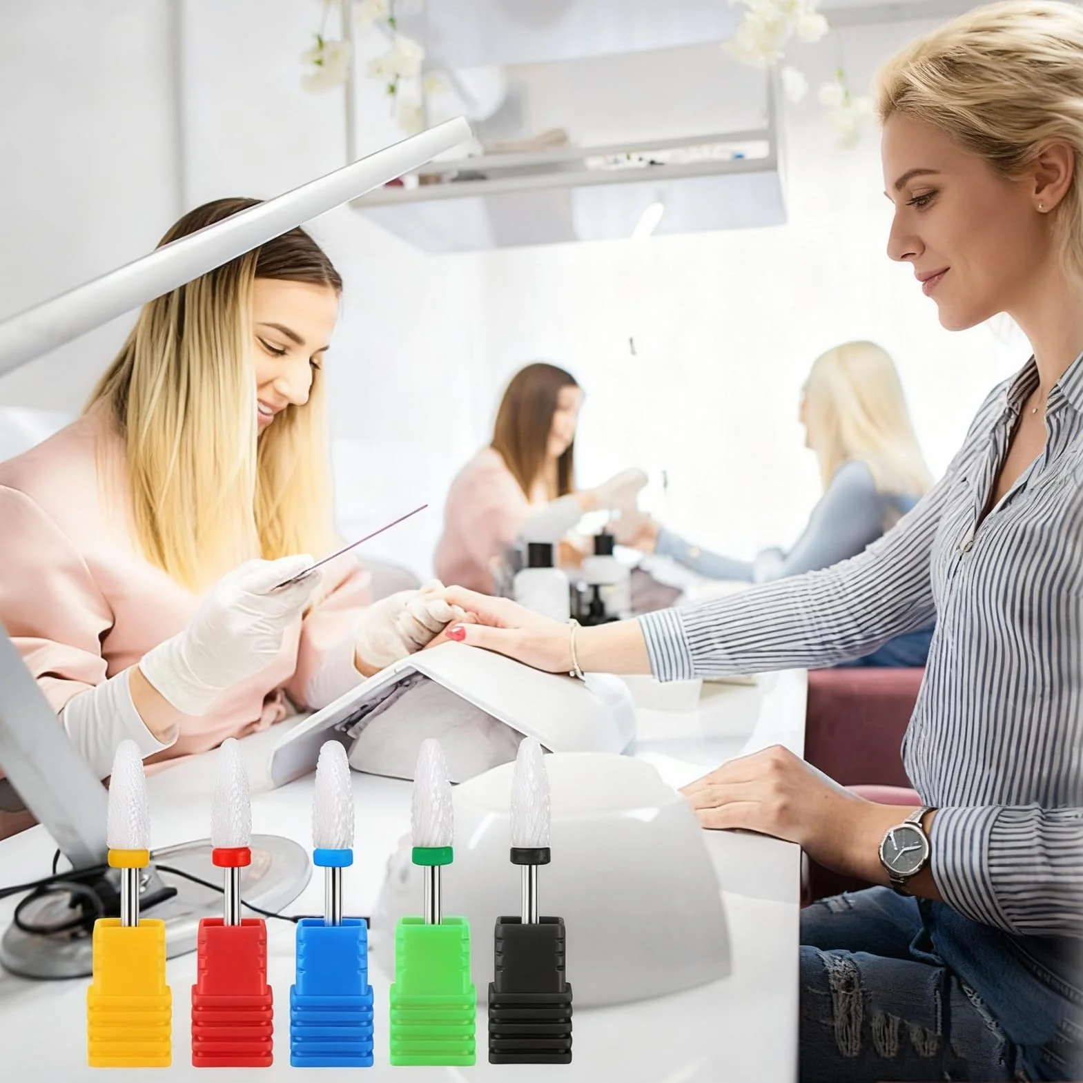 Punta per Trapano in Ceramica per Unghie 5 Pezzi Rimozione Cuticole Gel Acrilico Manicure Pedicure