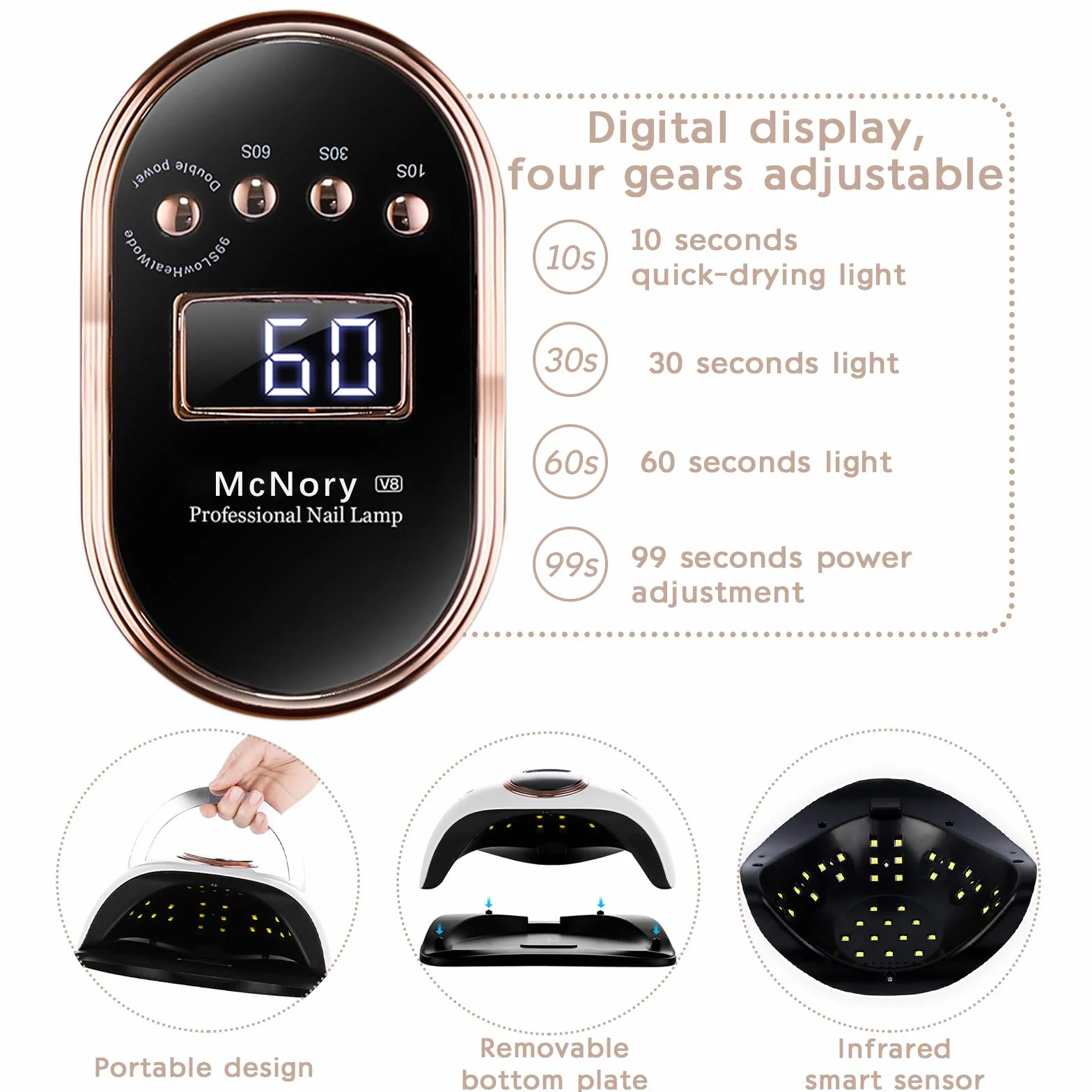 Lampada Unghie UV LED,168W Professionale Fornetto per Manicure/Pedicure Permanente Smalto Semipermanente 4 Timer con 10s/30s/60s/99s Display LED Automatico Sensore