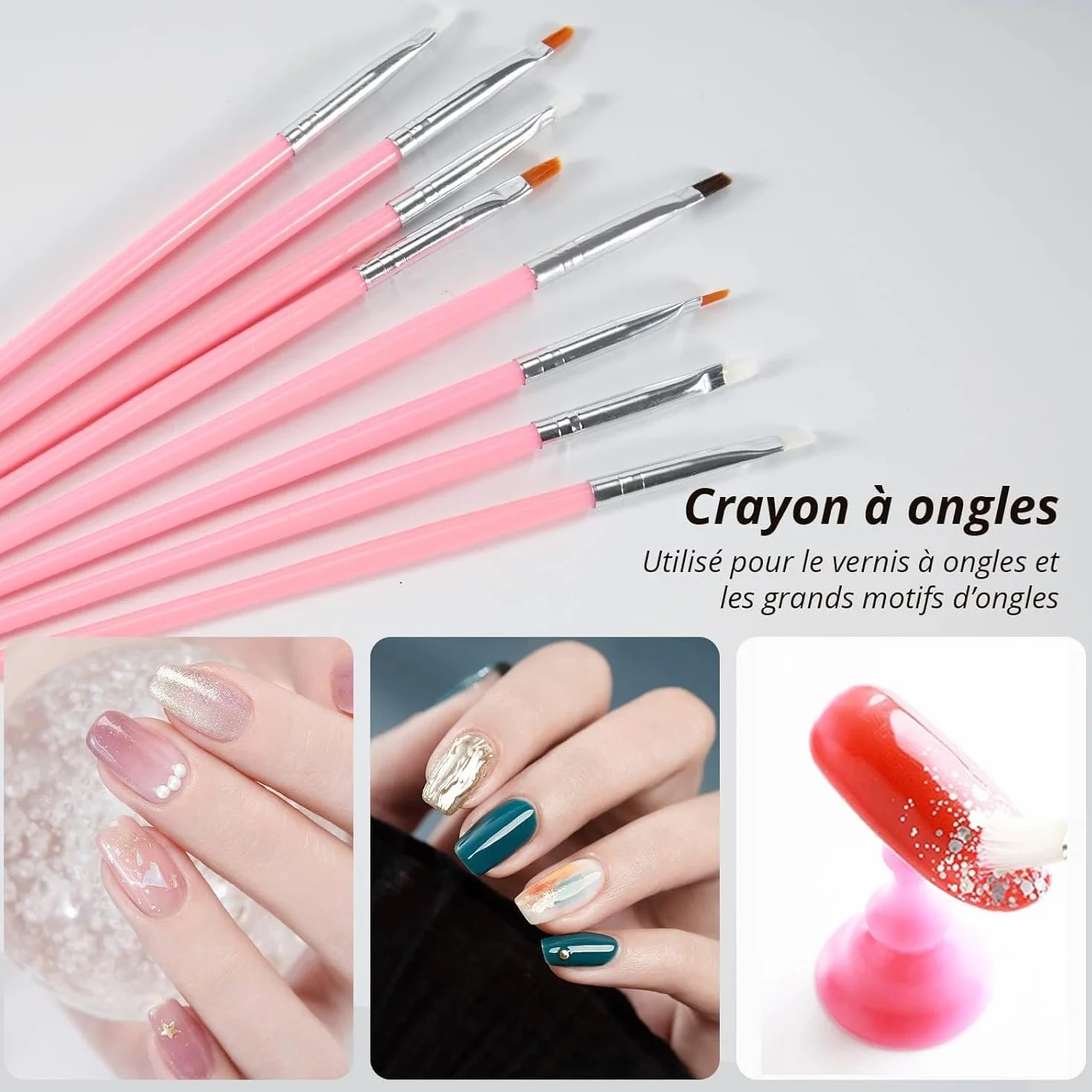 20 Pennelli per Unghie, Pennello per Gel con Punta Dotting, Pennello per Costruzione Gel UV, Pennello Sottile per Unghie Acrilico per Design Nail Art Fai-da-Te - Rosa