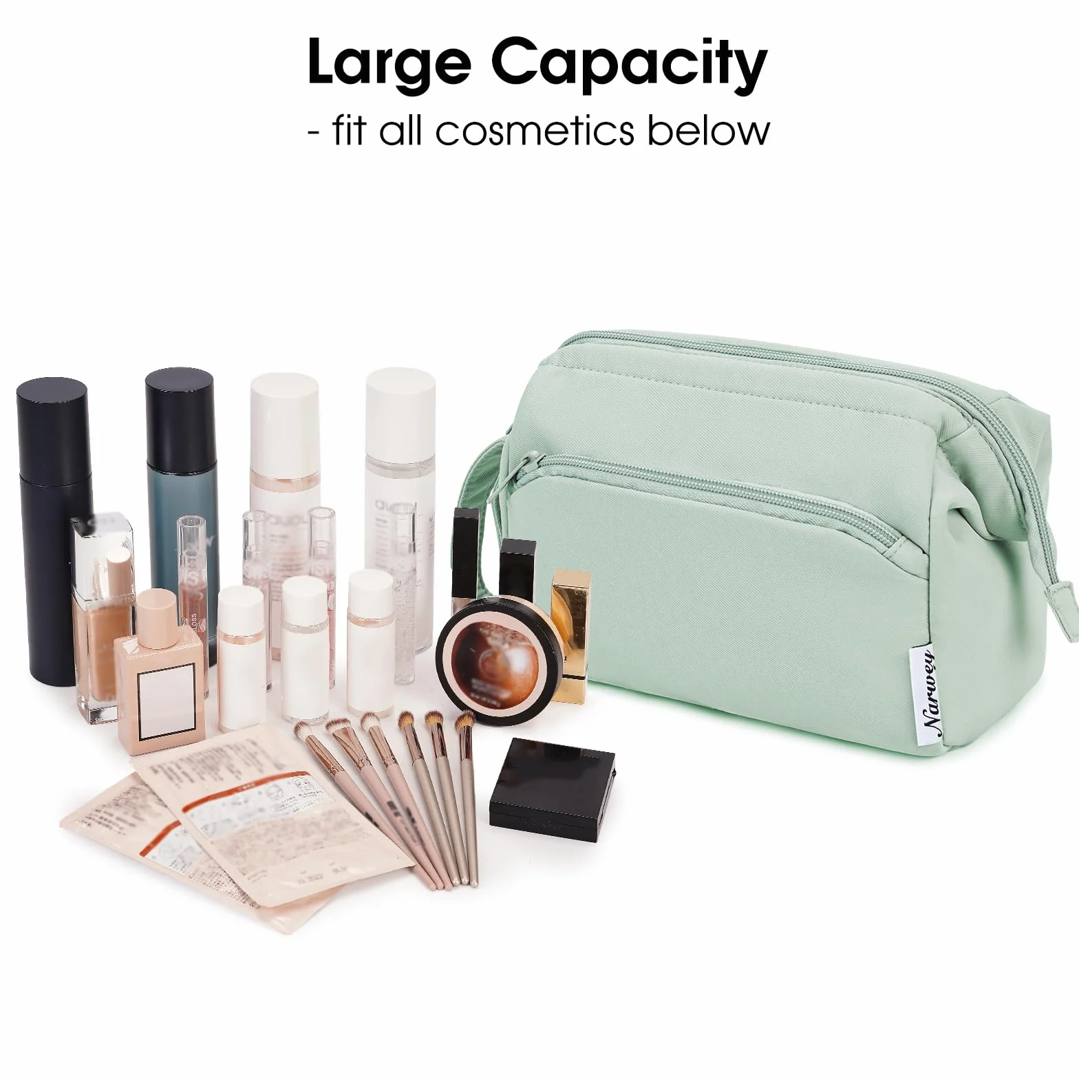 Narwey Spalancato Porta Trucchi Trousse Trucchi Donna Organizer, Beauty Case da Viaggio Donna Pochette Trucchi Make up Bag (Menta Verde)