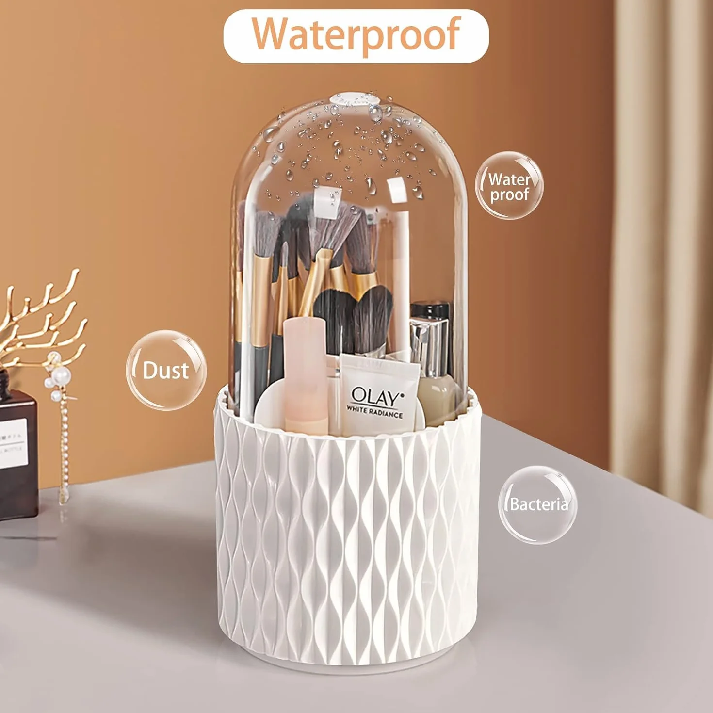 Withosent Porta Pennelli Make Up 360° Rotante Organizzatore Cosmetici 5 Scomparti Scaffale Trucchi