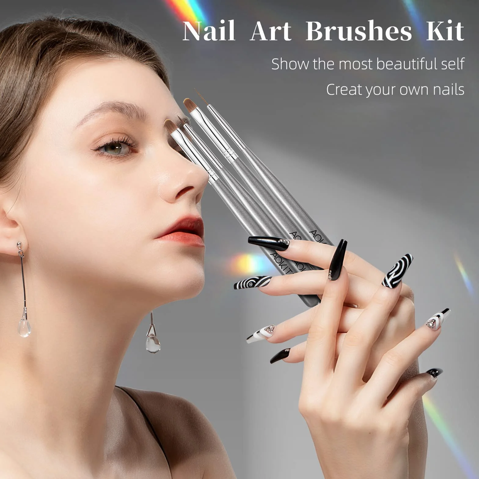 8 Pezzi Pennelli per Unghie,Aokitec pennello per Acrigel Estensione Unghie Costruttore Gel Pennello Penna Punteggiatura Linea Trazione Unghie Salone Casa Manicure DIY Donne