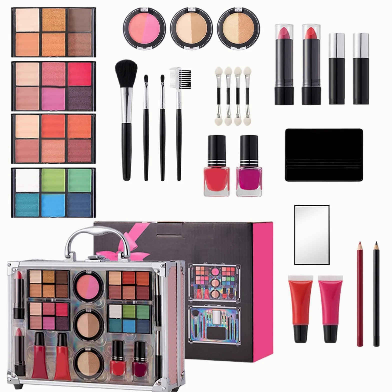 Kit Trucco con Custodia Di lunga durata resistente all'acqua resistente | kit di trucco per principianti per Casa Vacanze Ufficio Viaggi Lavoro Palcoscenico Eventi Feste Uscite
