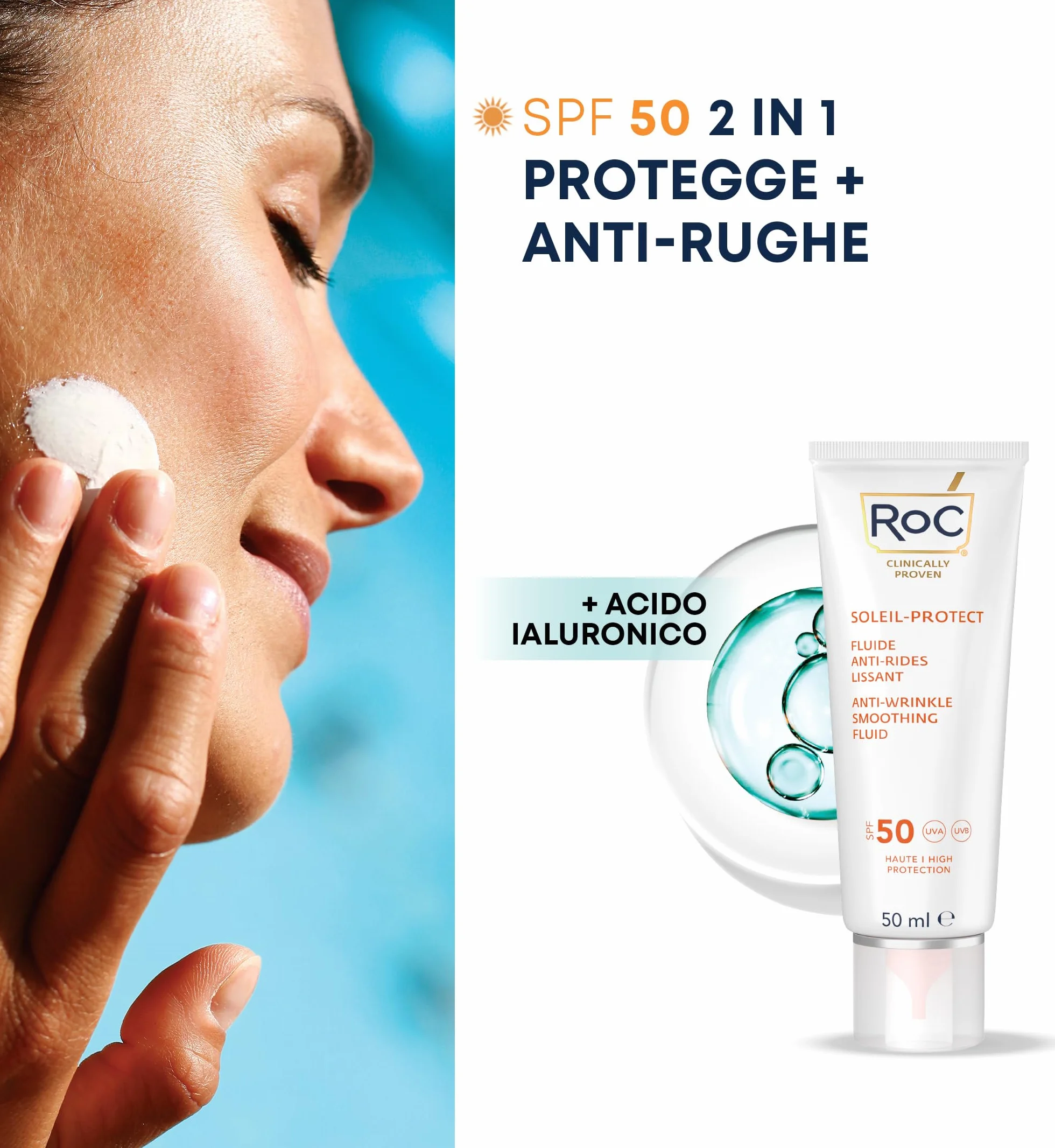 RoC Soleil-Protect Fluido Levigante Antirughe SPF 50 Crema Viso 50 ml