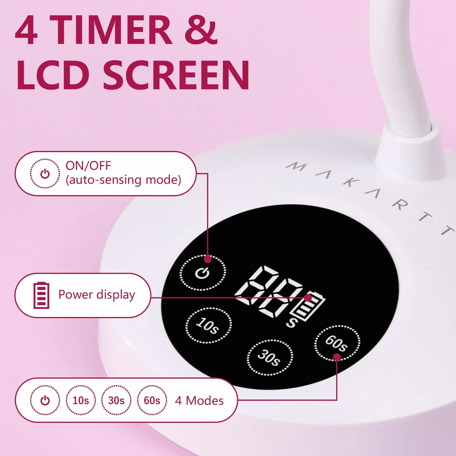 Makartt Lampada UV LED per unghie, a collo di cigno, senza fili, 30 mW/cm², ricaricabile, con 4 timer e sensore automatico, lampada a collo d'oca ad asciugatura rapida, per manicure fai da te