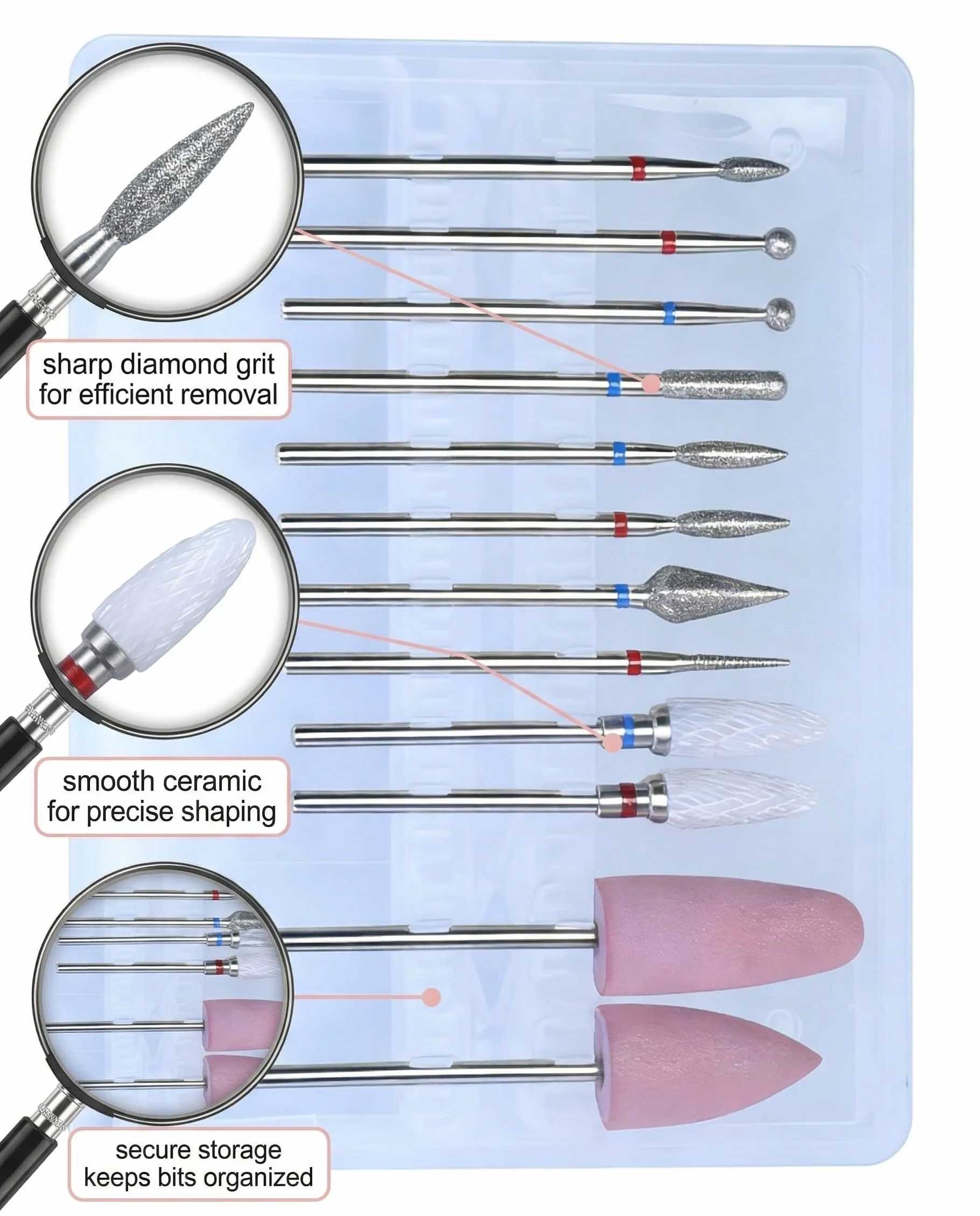 Punte Fresa Unghie 12 Pezzi Professionali Diamante Ceramica Rimozione Gel Acrilico Manicure Pedicure