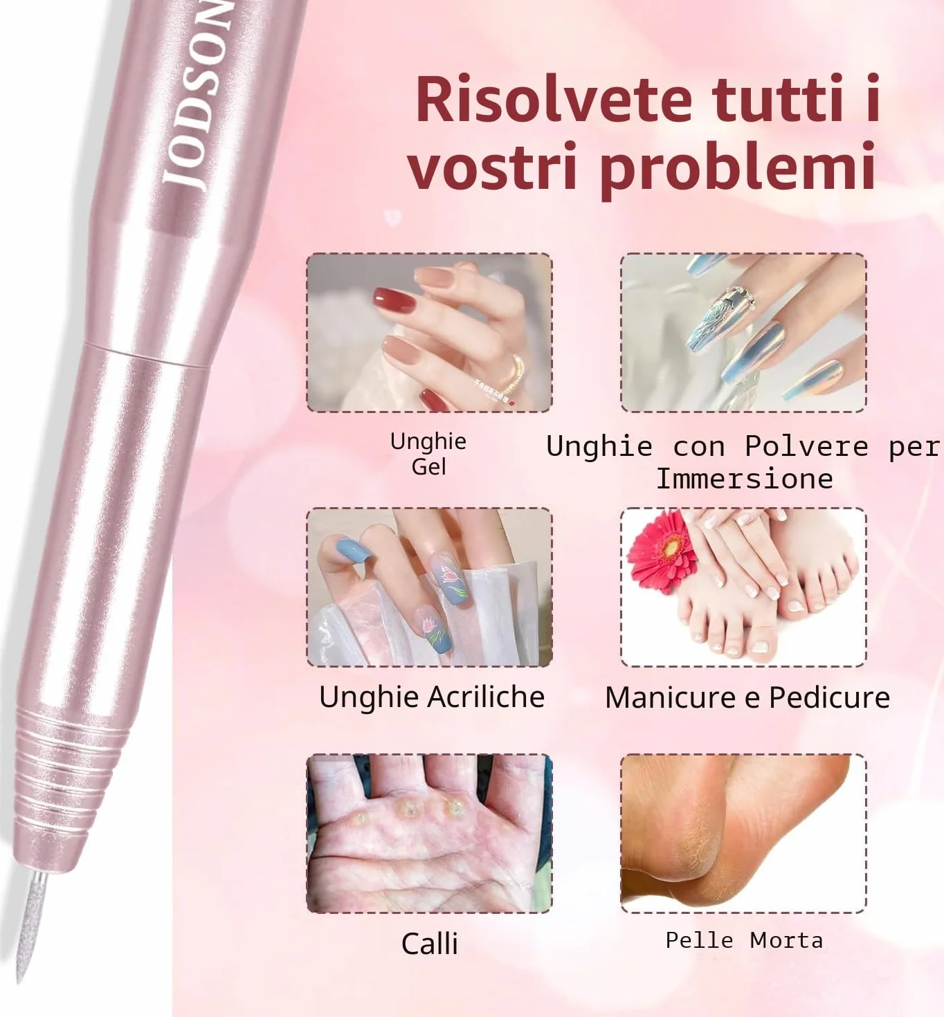 JODSONE Fresa per Unghie Professionale 20000RPM 6 in 1 con 6 Punte di Ricambio