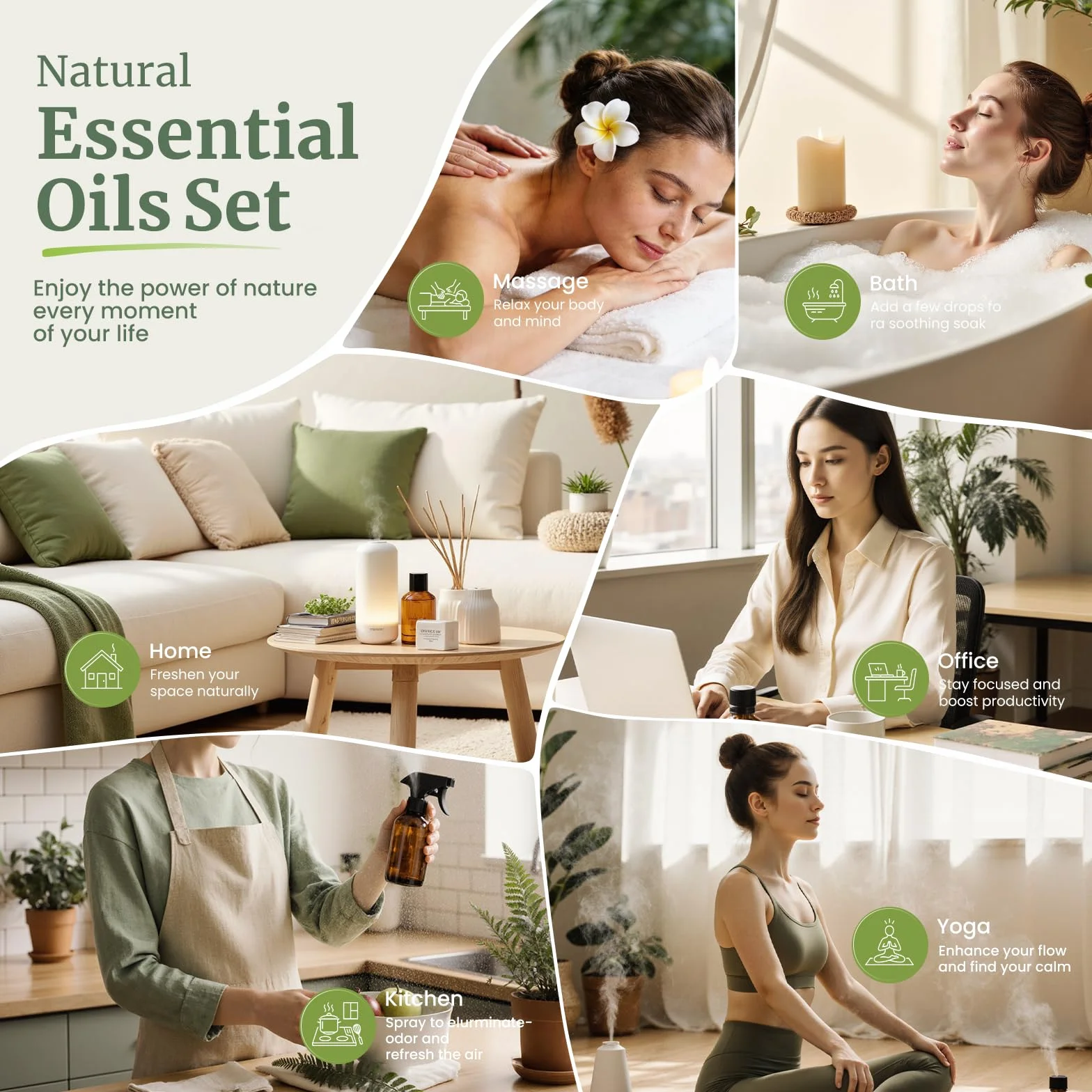 Oli Essenziali per Diffusore 6x10ml, Set Aromaterapia Relax Sonno Anti Stress