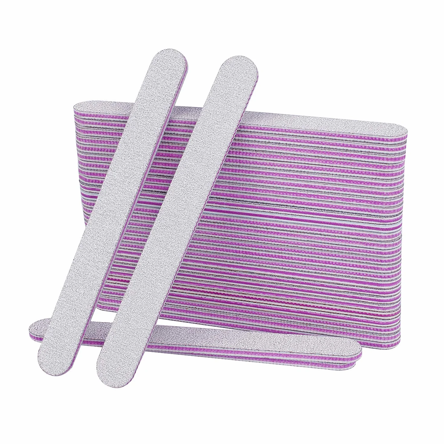 50 Lime per unghie professionali, lime per unghie 100 180, Lima Unghie Gel a Doppio lato per Manicure Nail Art, Carta vetrata Lima Unghie Colore Grigio - Nucleo Viola Forma Diritta