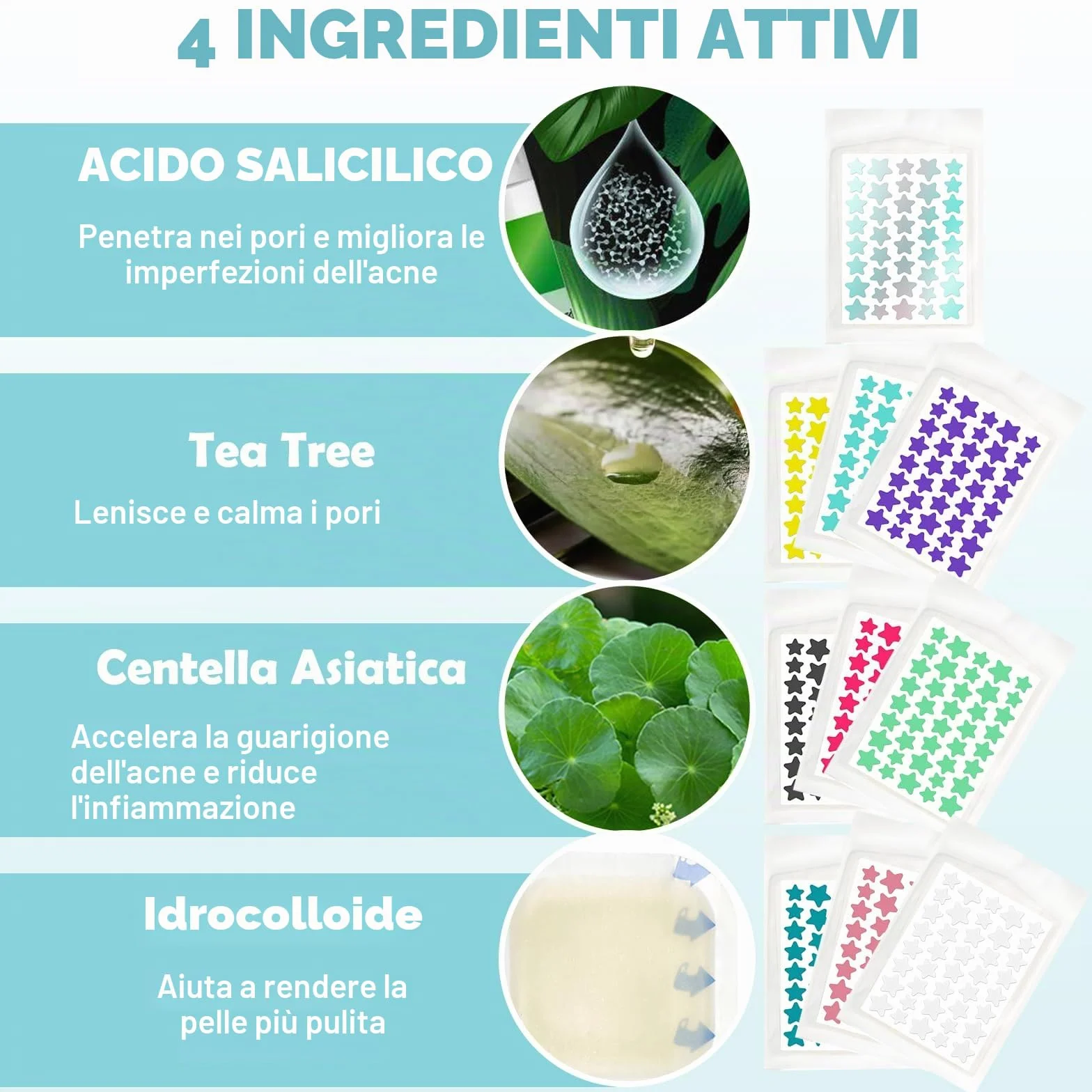 400 Pezzi pimple patch star, patch brufoli stelline Invisibile Naturale Hydrocolloid, cerotti per brufoli con olio dell'albero tè Acido Salicilico, acne patch Assorbenti Impermeabile e Traspirante
