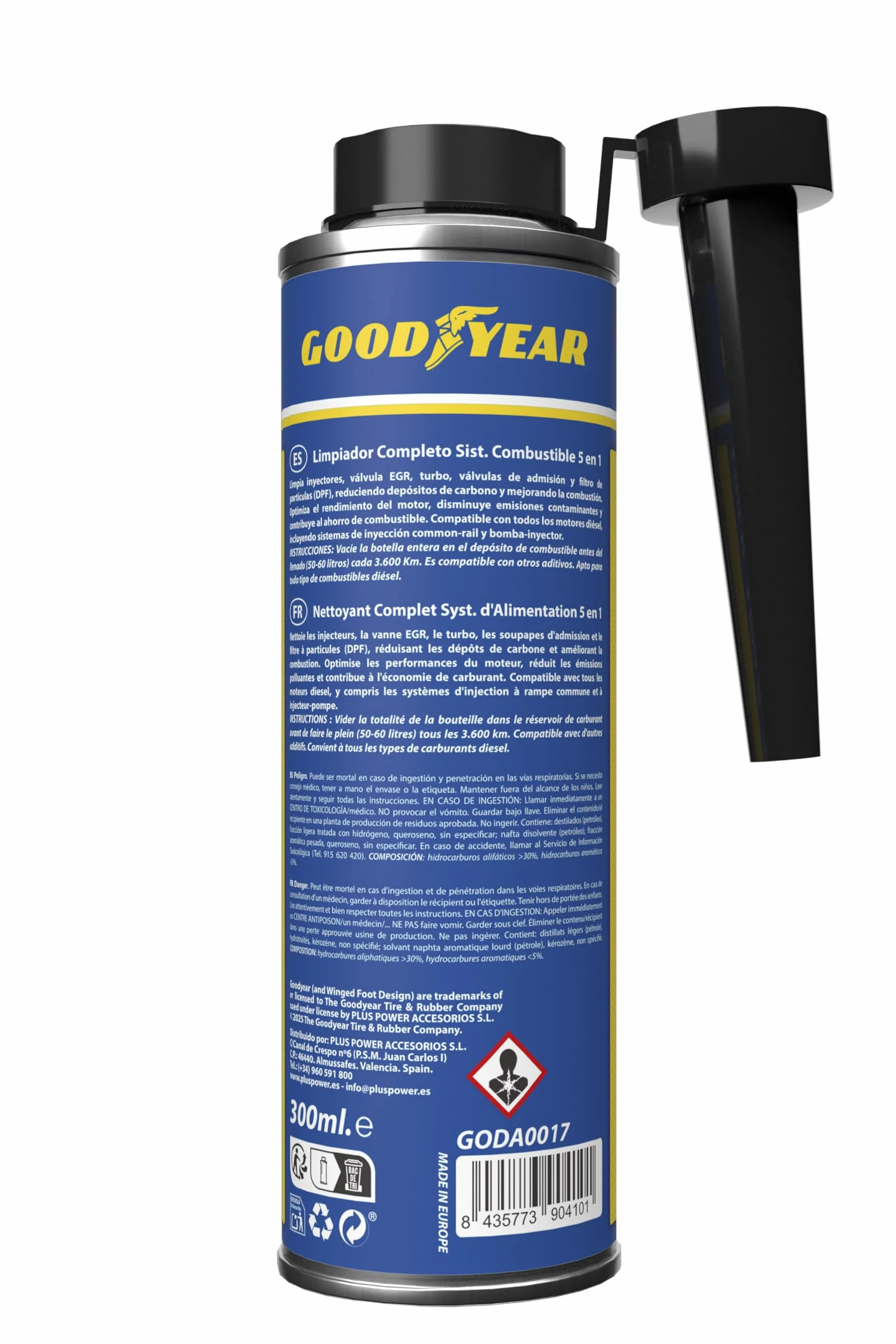 Goodyear Additivo detergente per Motori Diesel 5 in 1 300 ml | Detergente Completo per iniettori, Turbo, DPF, valvola EGR e aspirazione