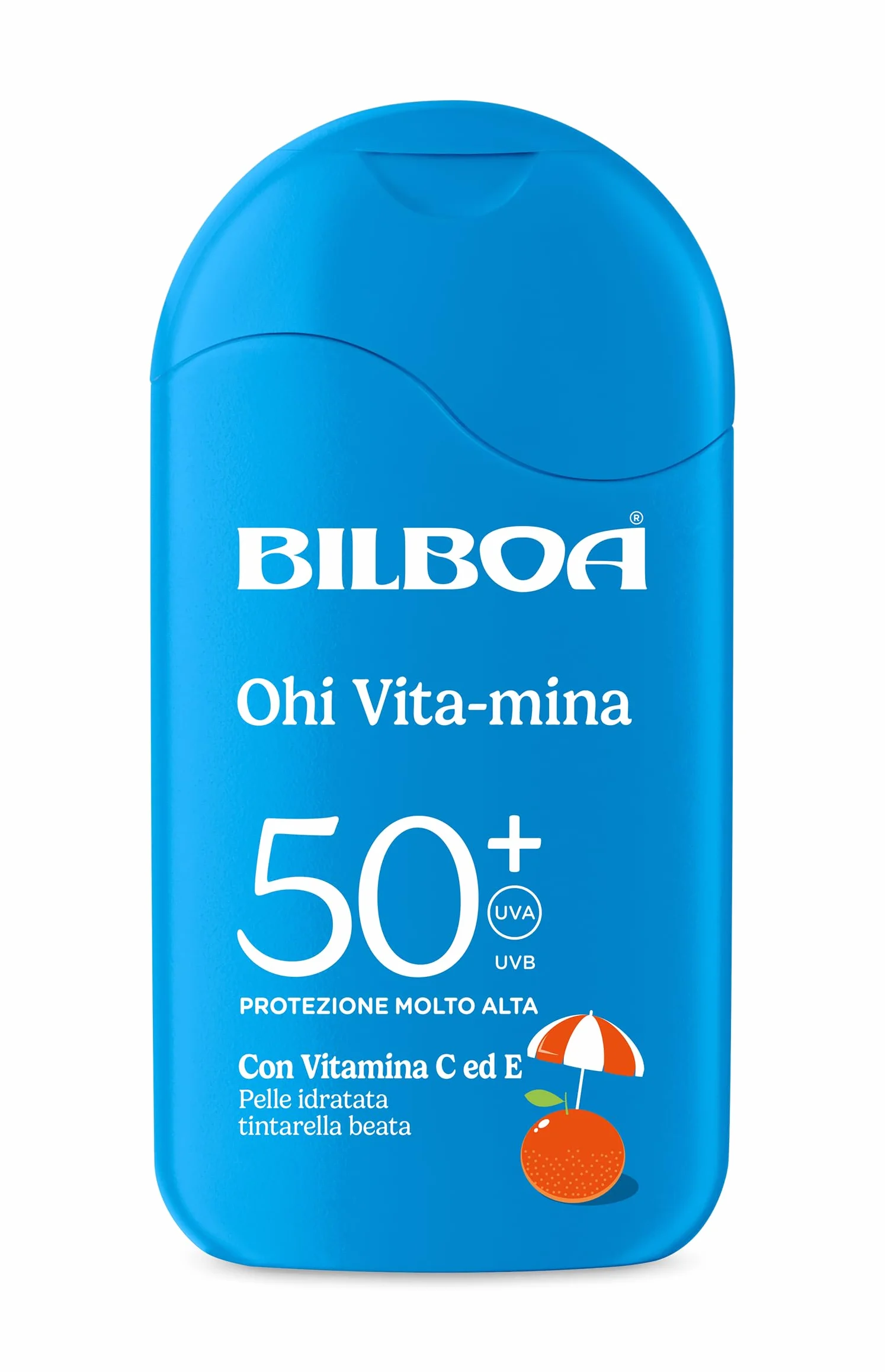 Bilboa Ohi Vita-Mina Latte Solare SPF 50+ Crema Solare con Vitamina C, Vitamina E e Niacinamide, Resistente all'Acqua, 200 ml