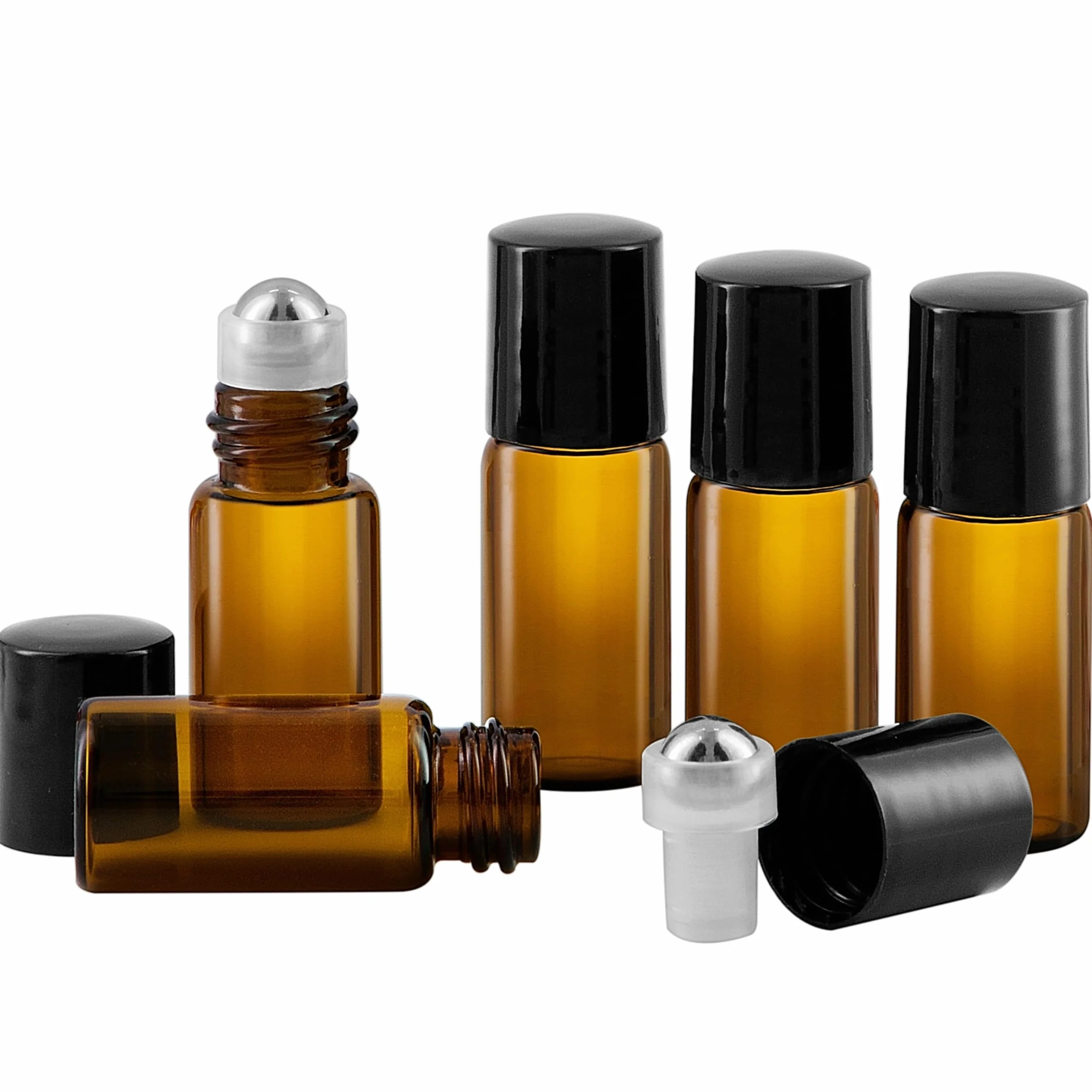 Bottiglie roll on oli essenziali 3ml - 5 confezioni di vetro ambrato riempibile per aromaterapia, profumi o massaggi