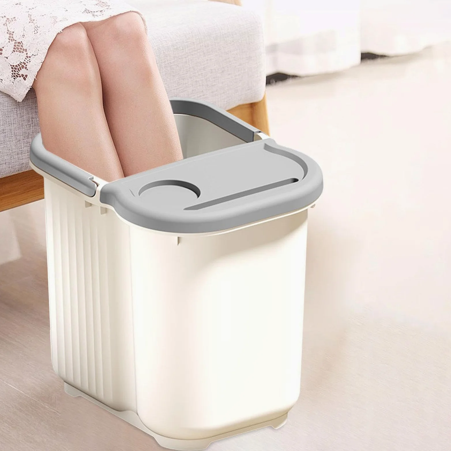 Vaschetta per Pedicure con Vaschetta Grande, Punti Massaggianti per I Piedi, in Materiale PP con Manico Antiscivolo, Adatta per Uso Domestico Fa, Bianco Grigio, L