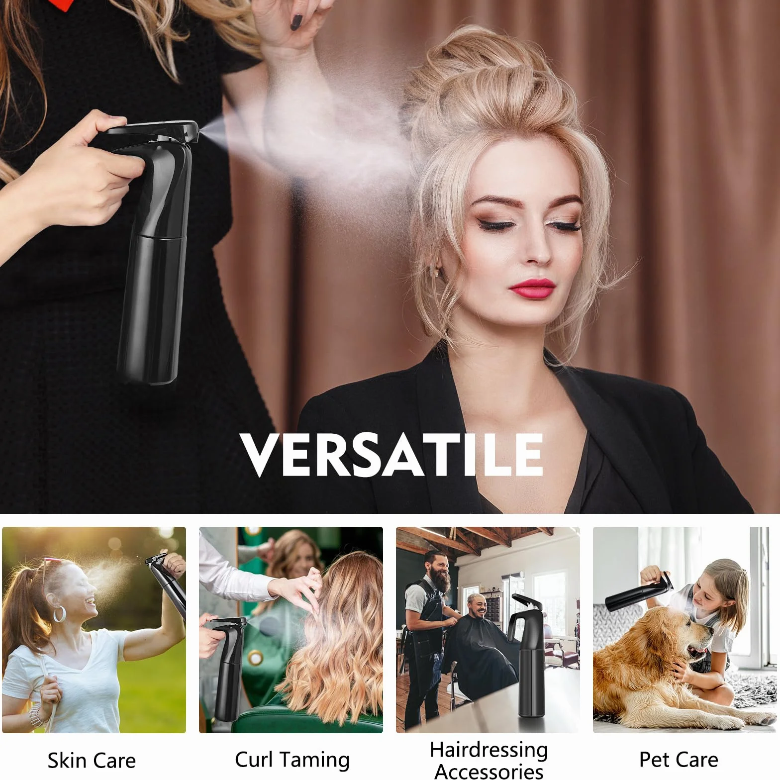 Romon Spray Capelli, 300 ML Nebulizzatore Acqua, Bottigliette Spray Flacone Spray, Spruzzatore A Pressione Continuo Ultra Fine Parrucchieri, Accessori Per Parrucchiere, Flacone Spray Per Piante, Nero