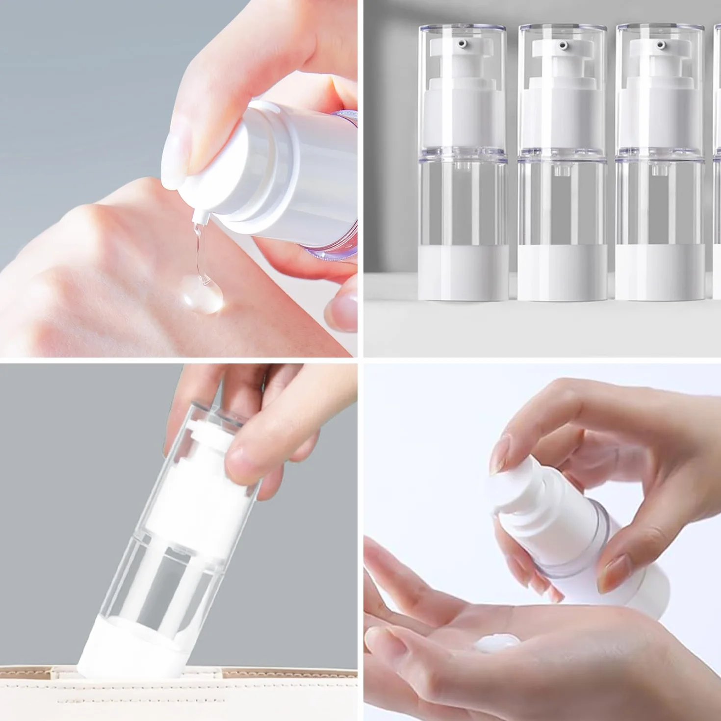 6 distributori di pompaggio airless da 15 ml, dispenser di crema, vuoto, contenitore per cosmetici, vuoto da viaggio, per lozioni, shampoo cosmetici