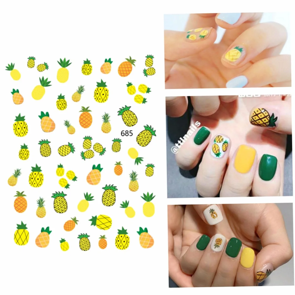 3 Set Adesivi Unghie Frutta Con Design E Per Manicure Creativa Facile Applicazione Per Eventi E Feste 12 Fogli*3
