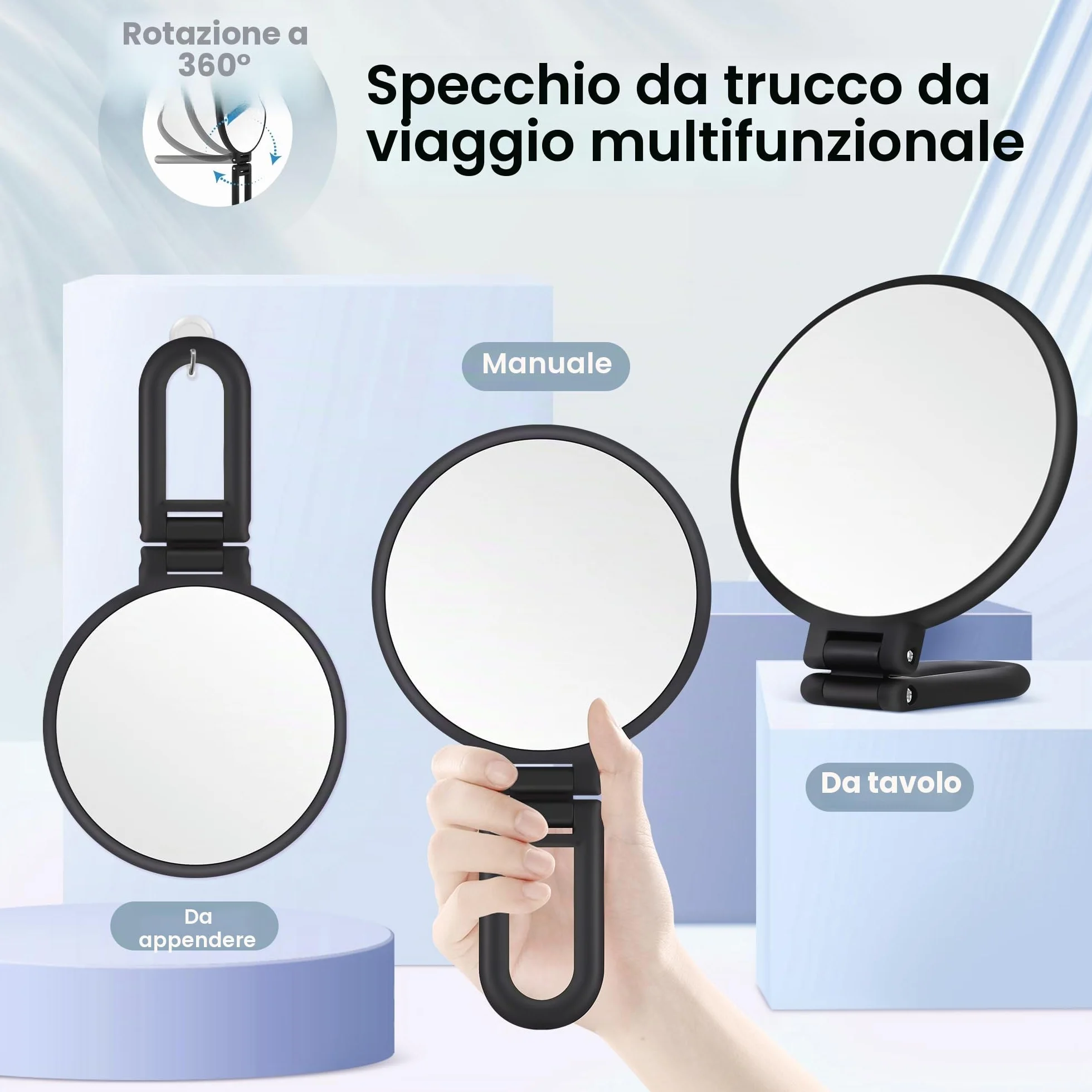 MIYADIVA Specchio con Ingrandimento 40X, Specchietto per Trucco Doppia Faccia, Portatile Pieghevole Nero