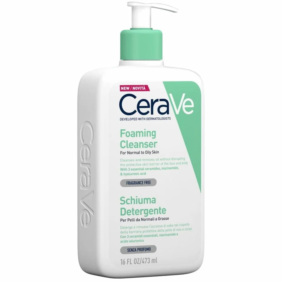 CeraVe Schiuma Detergente, Per Viso e Corpo, Per Pelli da Normali a Grasse, Pelle Libera da Impurità, Barriera Cutanea Rafforzata, Con Ceramidi Essenziali, Acido Ialuronico e Niacinamide, 562 ml