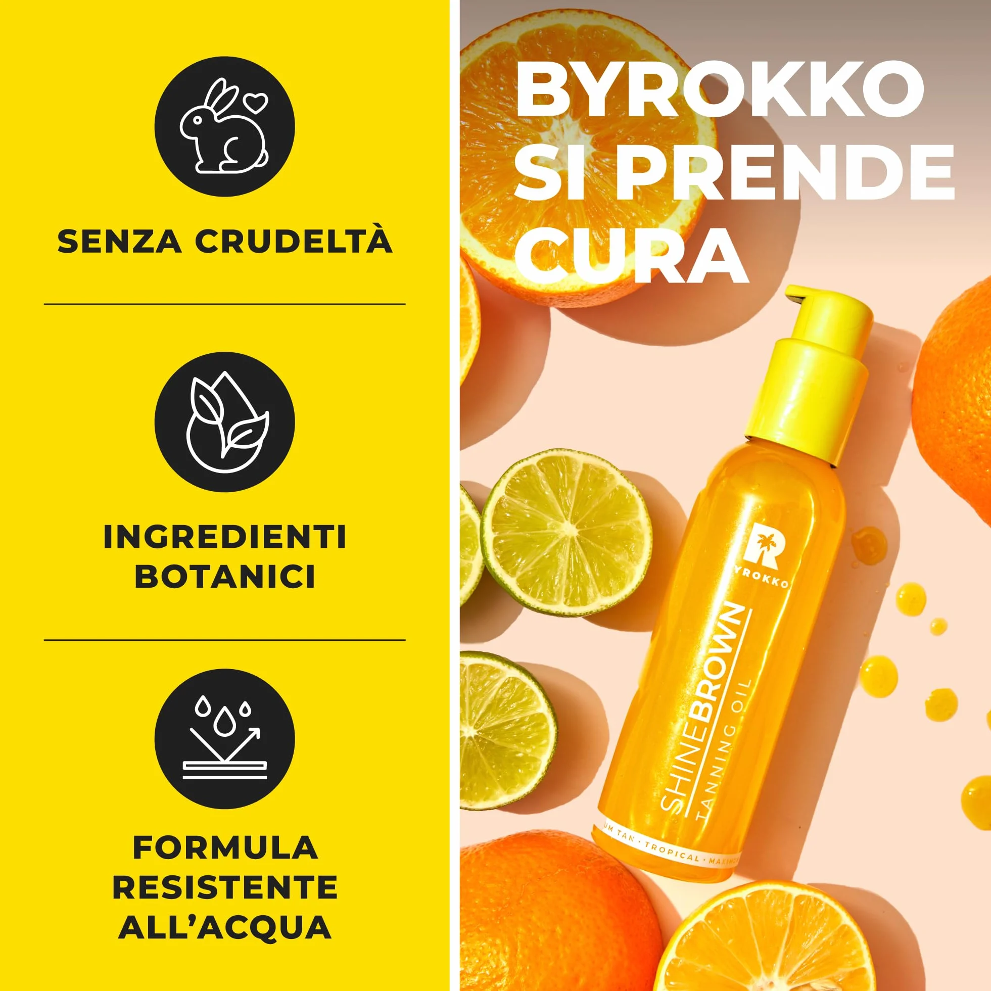 BYROKKO Shine Brown Tropical Olio Abbronzante Solare (145 ml), Acceleratore di Abbronzatura efficace al Sole e nei Lettini Solari, Olio Super Attivo per un’Abbronzatura della Massima Intensità