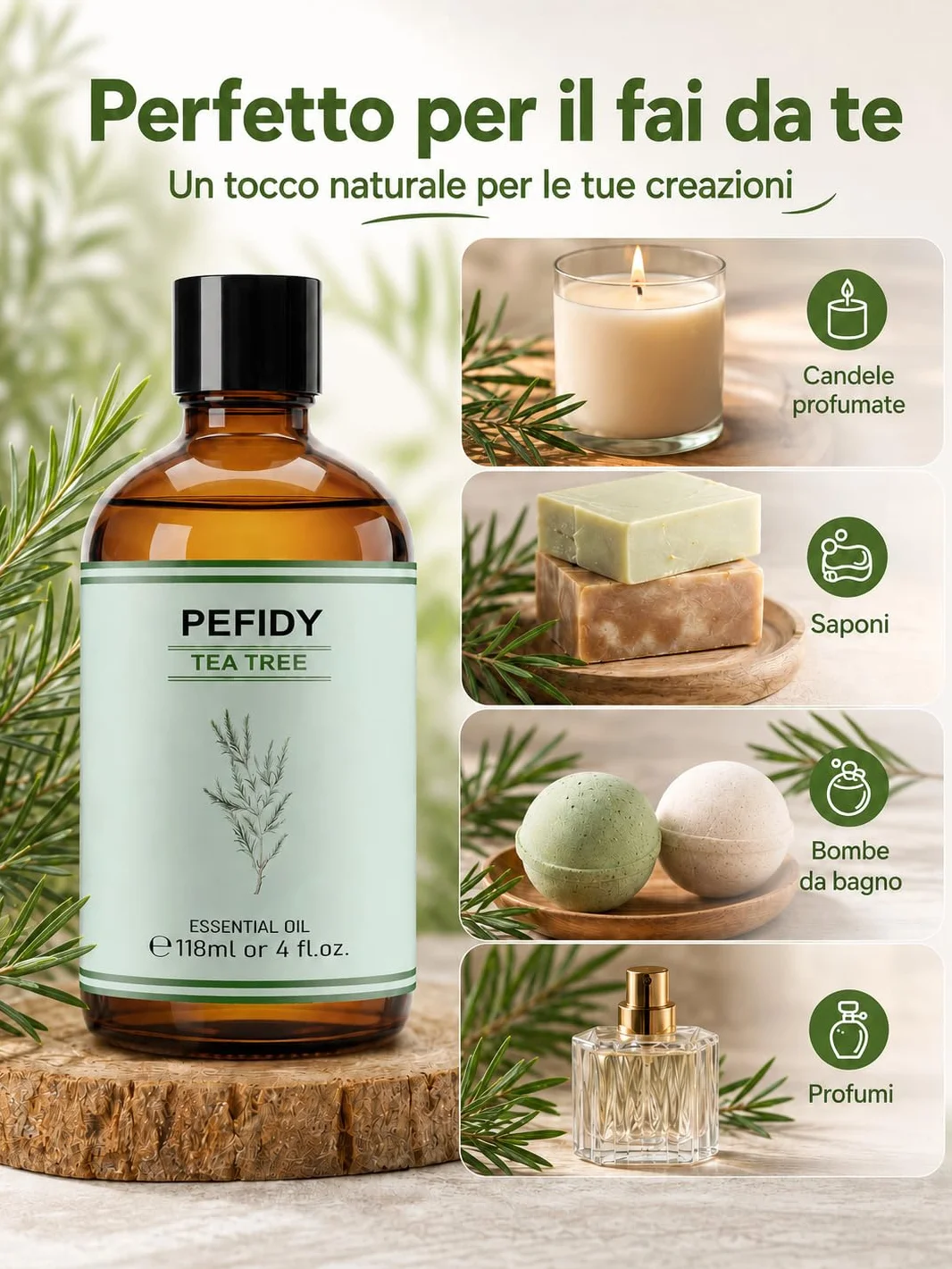 Olio Essenziale di Tea Tree 118ml, Olio di Melaleuca Alternifolia Distillato a Vapore, con Contagocce