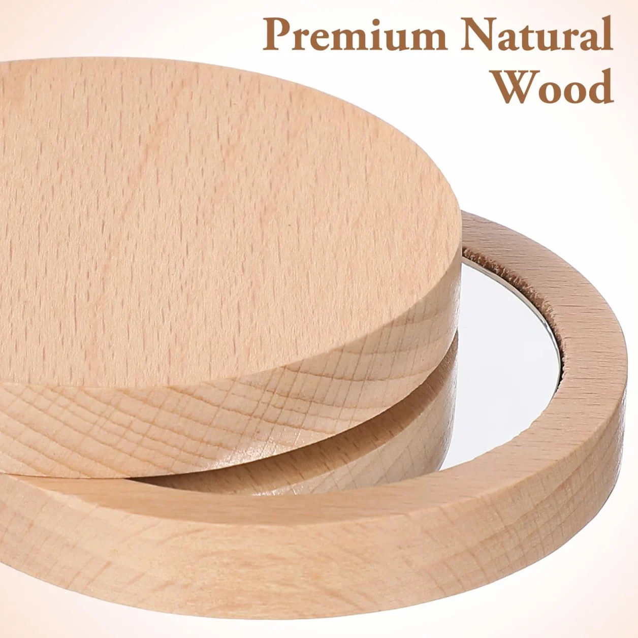 Confezione da 2 piccoli specchietti tascabili in legno, rotondi, compatti, portatili, per borsa da donna da 6 5 cm e 7 5 cm, ideale per bambini e bambini