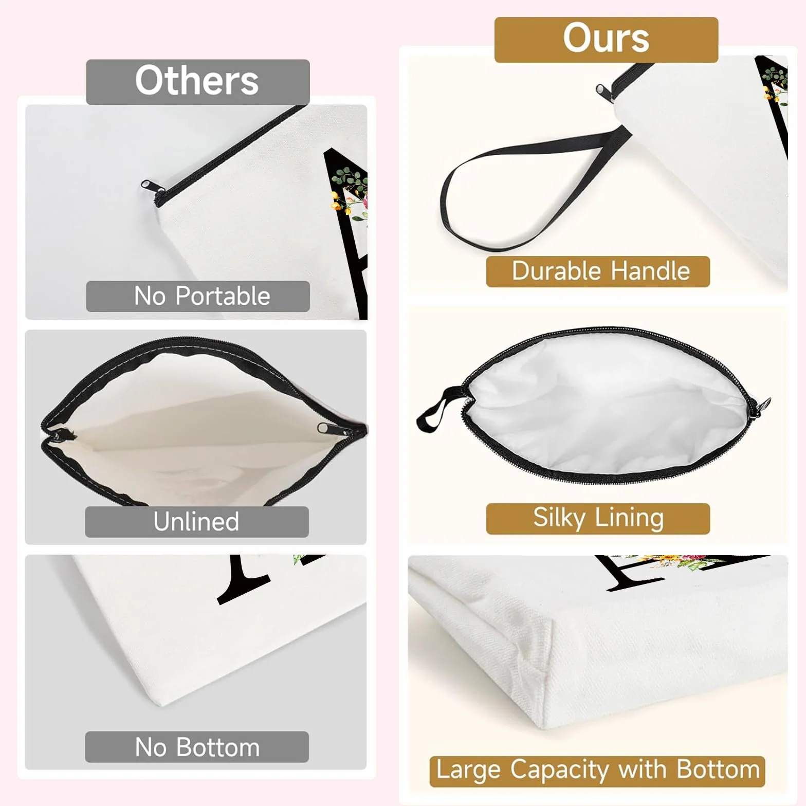 Grande Borsa Cosmetici Personalizzata Iniziale, Pochette Trucchi Viaggio, Trousse Trucchi Organizer, Regalo Compleanno Natale per Donna