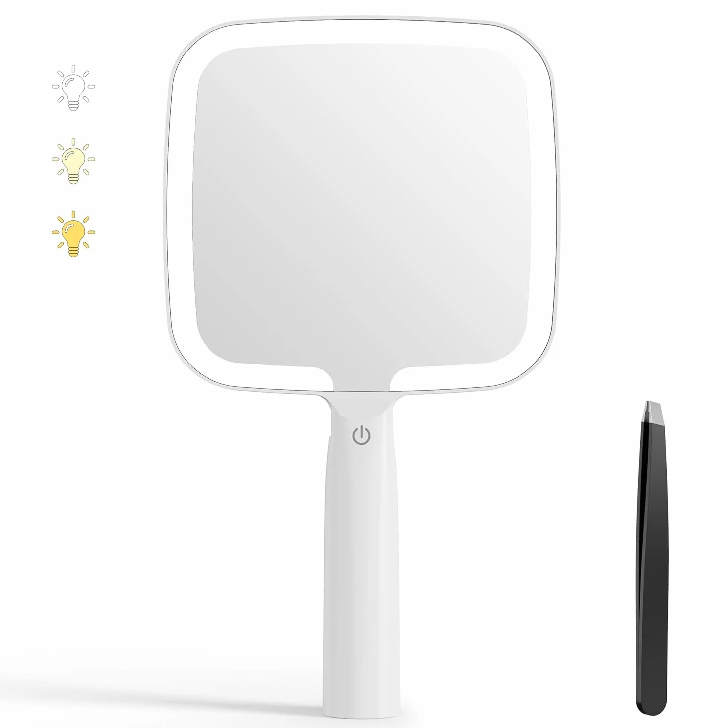 Auxmir Specchio a Mano LED, Specchio Trucco con Luci, 50 LED e 3 Colori di Luci, Luminosità Regaolabile, Controllo Tatile, Specchio Portatile con Maniglia Comoda per Salone, Parrucchiere, Barbiere