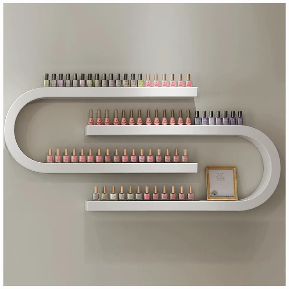 2 Espositori Per Smalti In Metallo, Organizer Per Oli Essenziali A Parete, Mensole Da Parete Per Cosmetici A Forma Di U, Facili Da Pulire,Bianca