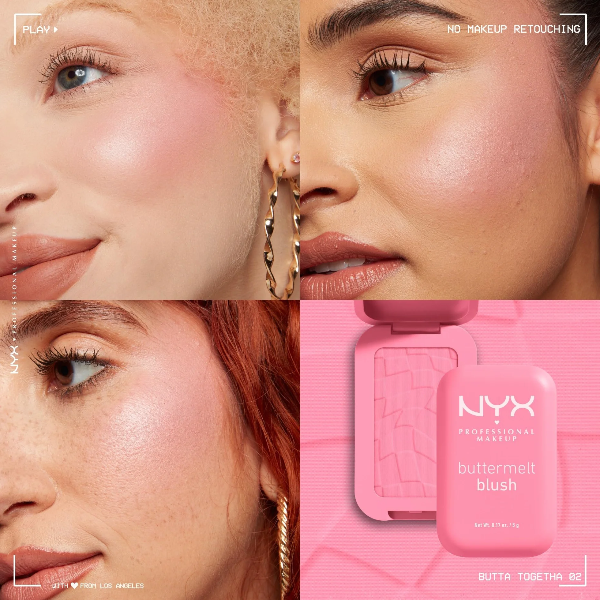 NYX Professional Makeup Blush in Polvere, Per un Look Fresco e Colorato, Arricchito con Burro di Mango, Mandorle e Karitè, Sfumabile, Buttermelt, Tonalità: Butta Together, 5 g