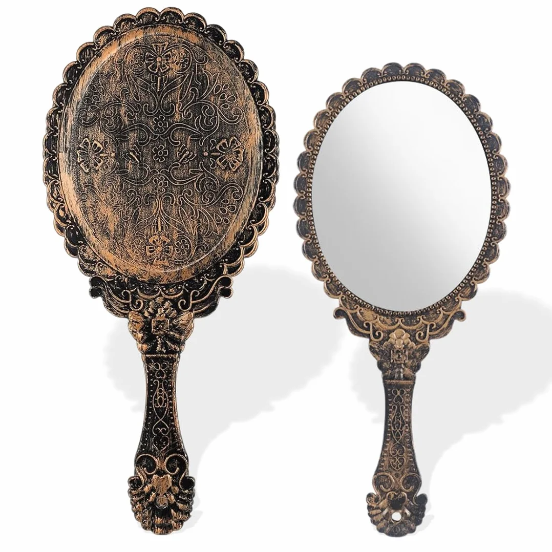 Specchio Tascabile Vintage 2 Pezzi, Specchio da Viaggio Portatile con Manico, per Barbiere Trucco