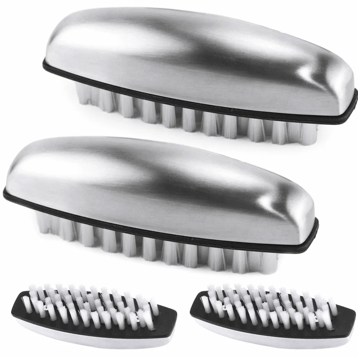 Spazzolino per Unghie Mani Inox 4 Pezzi Kit, Spazzola Setole Dure Lavaggio 2 in 1