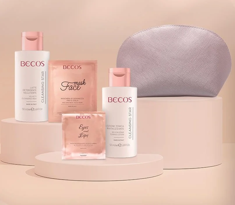 Becos Essential Beauty Face Set - Latte Detergente 50ml + Lozione Tonica 50ml + Maschera Viso&Collo + Patch Occhi&Labbra