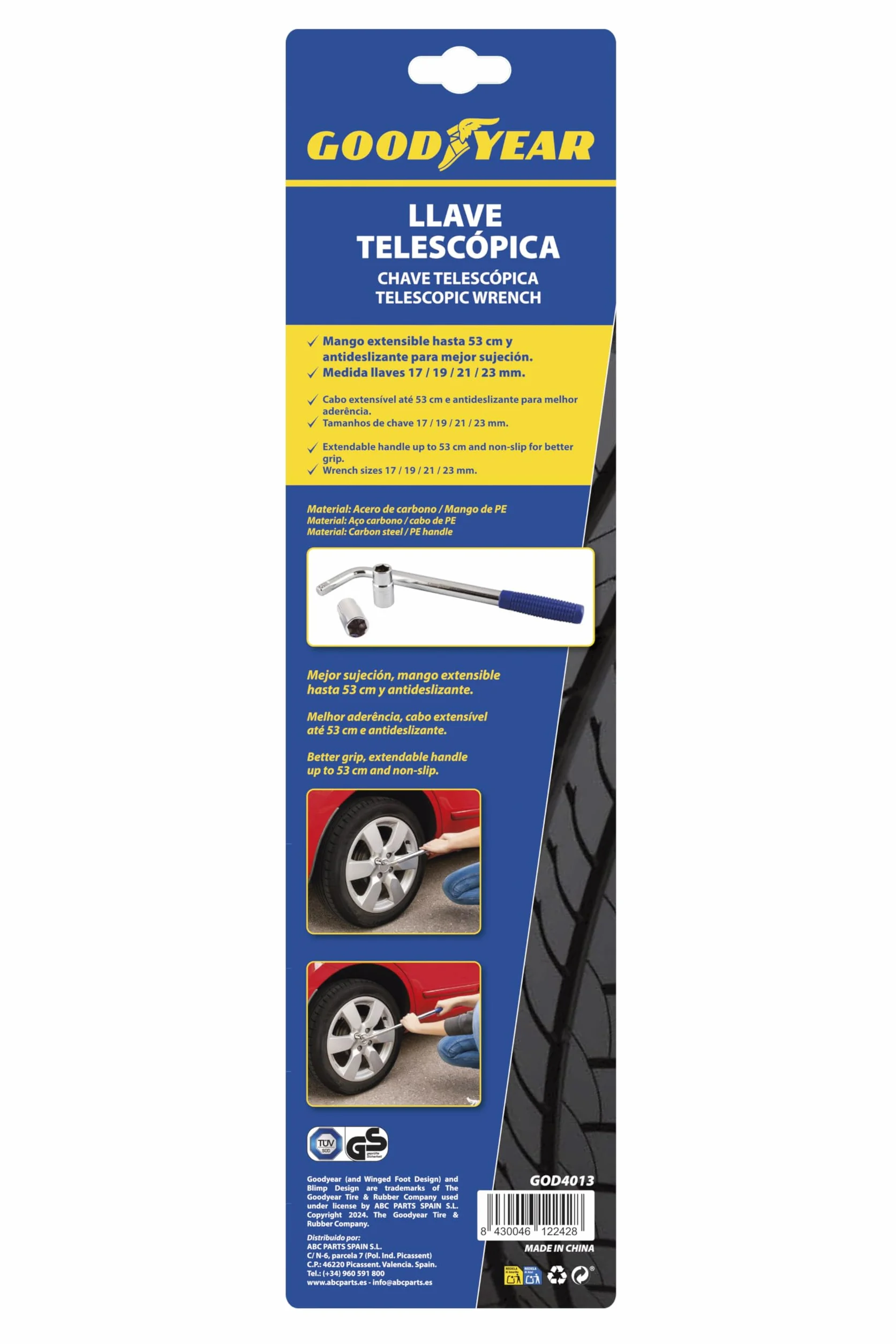 Goodyear Chiave per ruote telescopica Estendibile 17 mm 19 mm 21 mm 23 mm