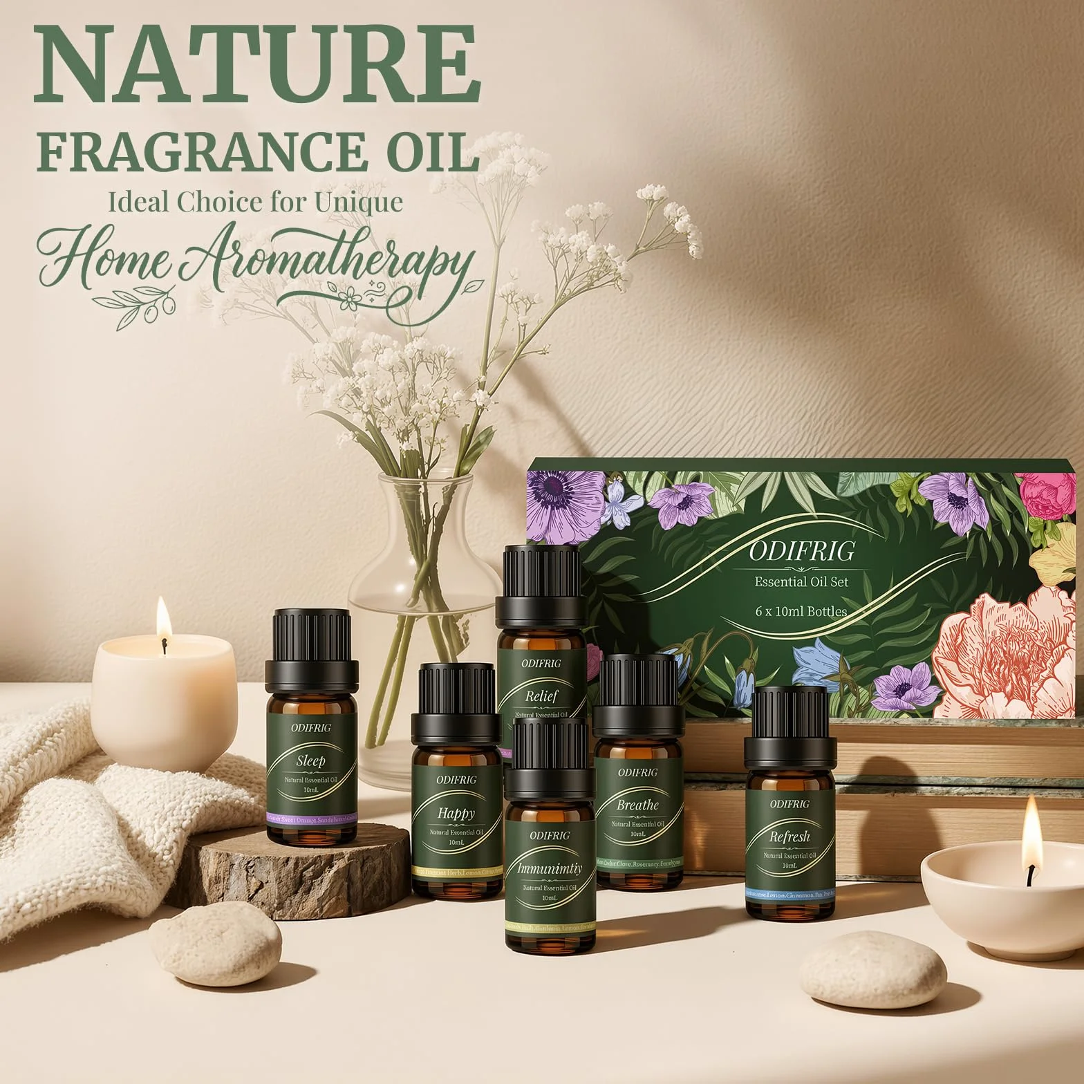 Oli Essenziali per Diffusore 6x10ml, Set Aromaterapia Relax Sonno Anti Stress