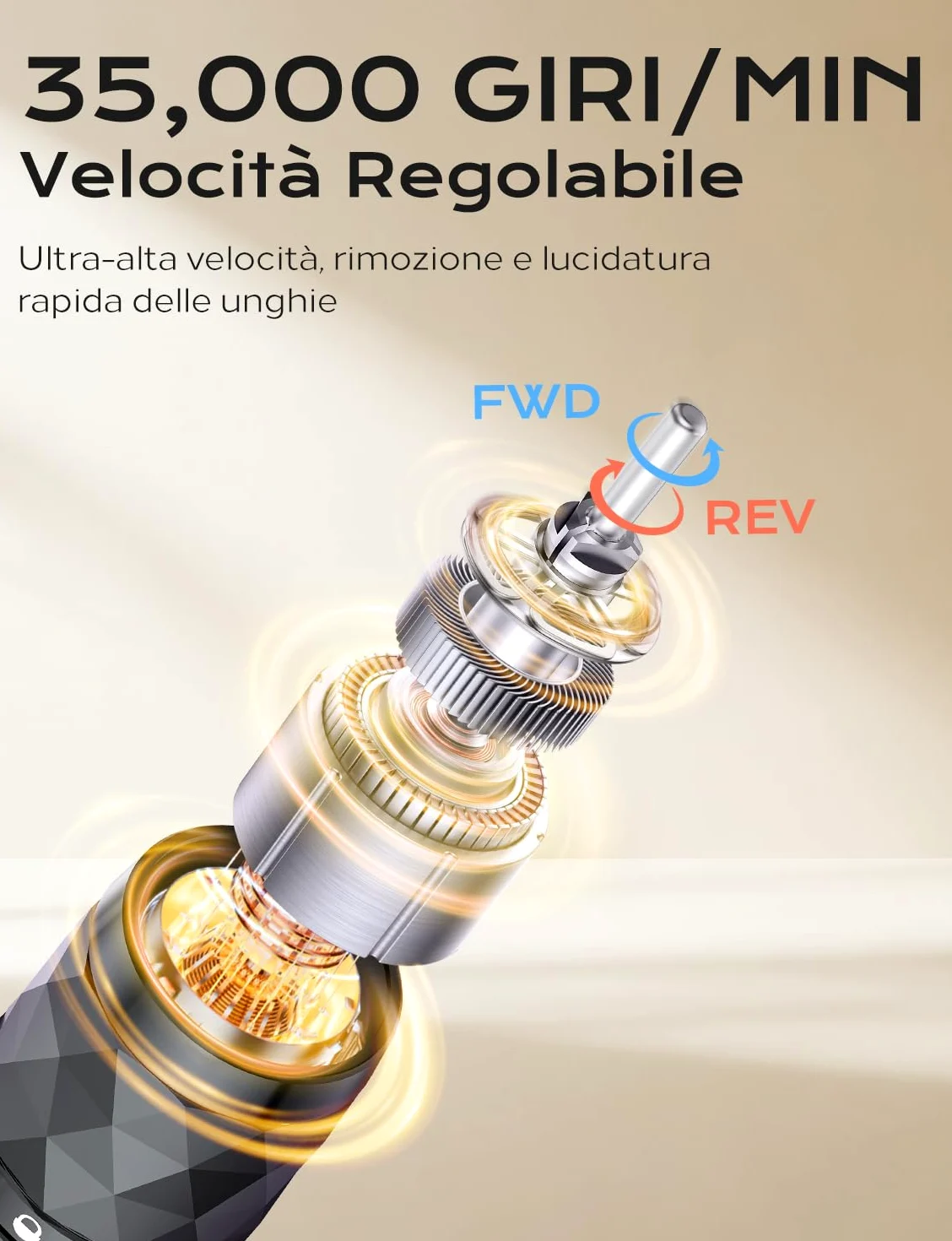 Fresa per Unghie Professionale Ricaricabile Portatile 35000 RPM Schermo LCD lima elettrica per unghie con 12 Testine Iucidanti Velocità Regolabile Manicure Setper Casa e Salone