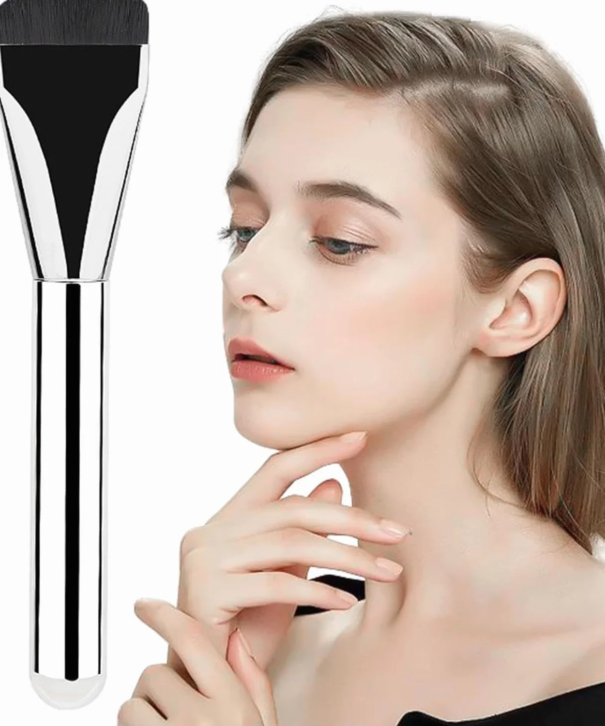 Pennello piatto per make-up per fondotinta, pennello piatto per correttore, ultra sottile, pennello per cipria, pennello per fondotinta, pennello per cosmetici