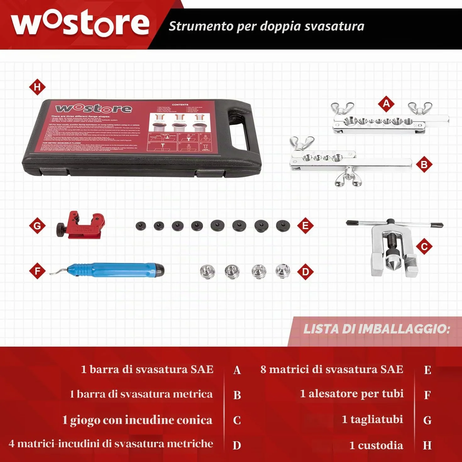 Wostore Kit svasatura tubo freno svasature singole doppie SAE bolla ISO taglierina tubi alesatore 3/16-5/8" 7 misure