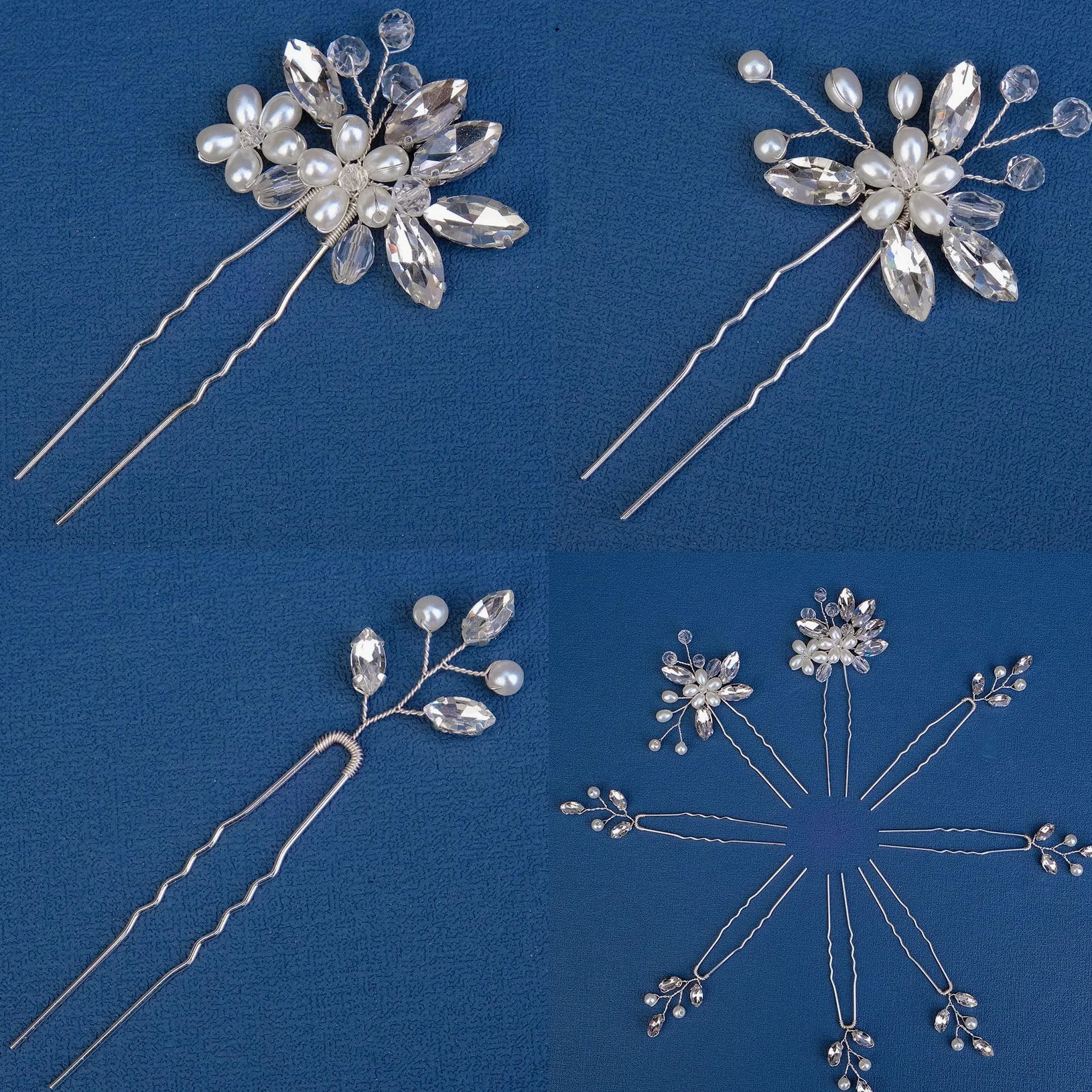 8 forcine per capelli da sposa, argentate, con strass, accessori per capelli per spose, damigelle d'onore, donne e ragazze