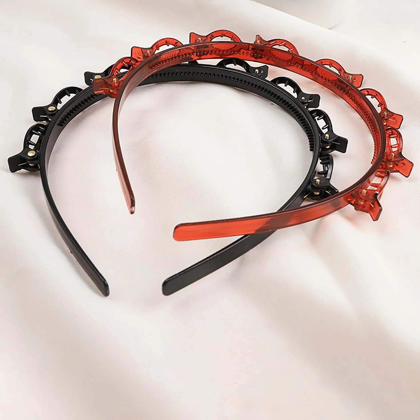 2 cerchietti per capelli con fermagli,Cerchietti con Clip, fermagli per capelli intrecciati, fermagli capelli, Cerchietto a Forcina 2 Pezzi,