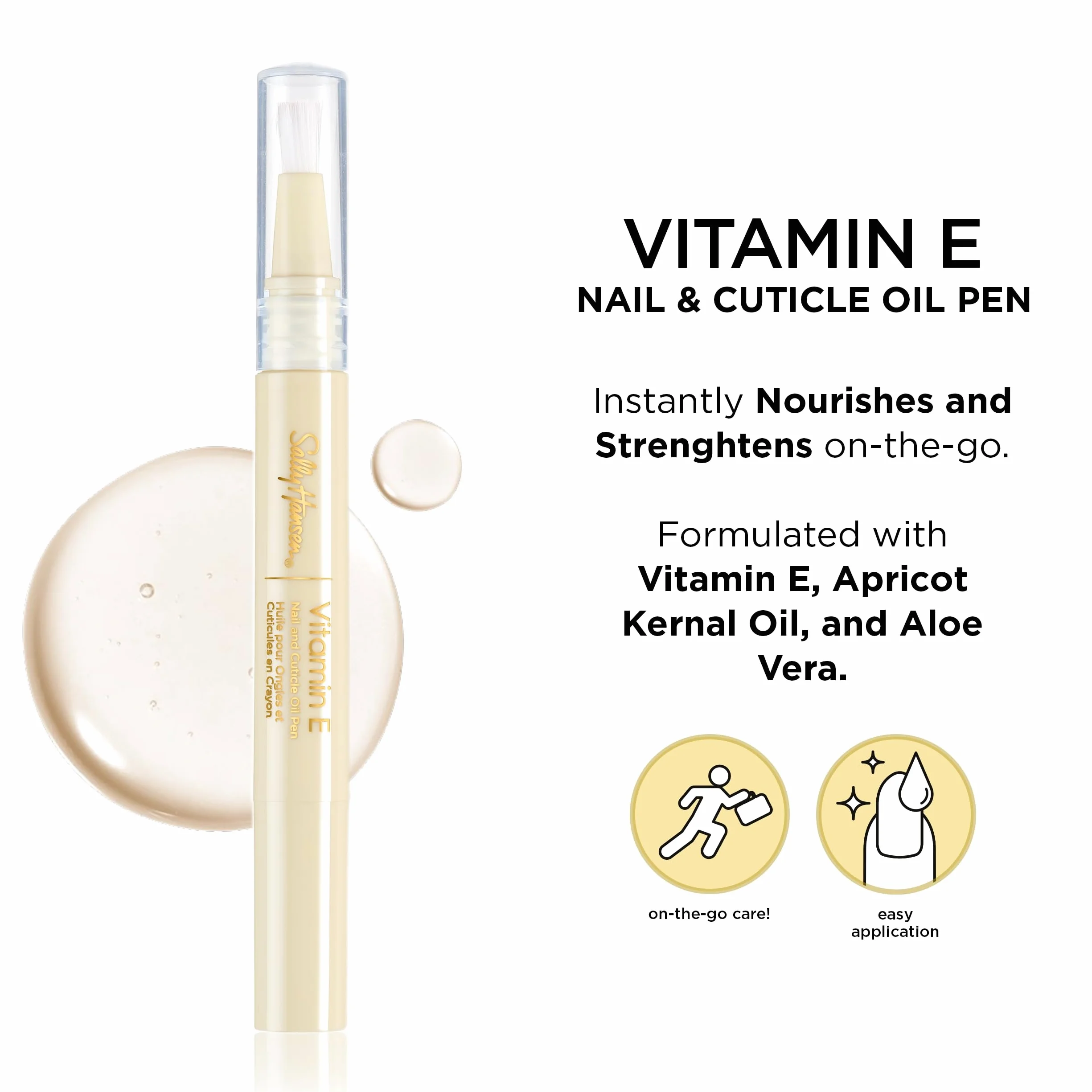 Sally Hansen Vitamin E Nail & Cuticle Oil Pen, Trattamento per unghie, Formato Penna da viaggio per cuticole